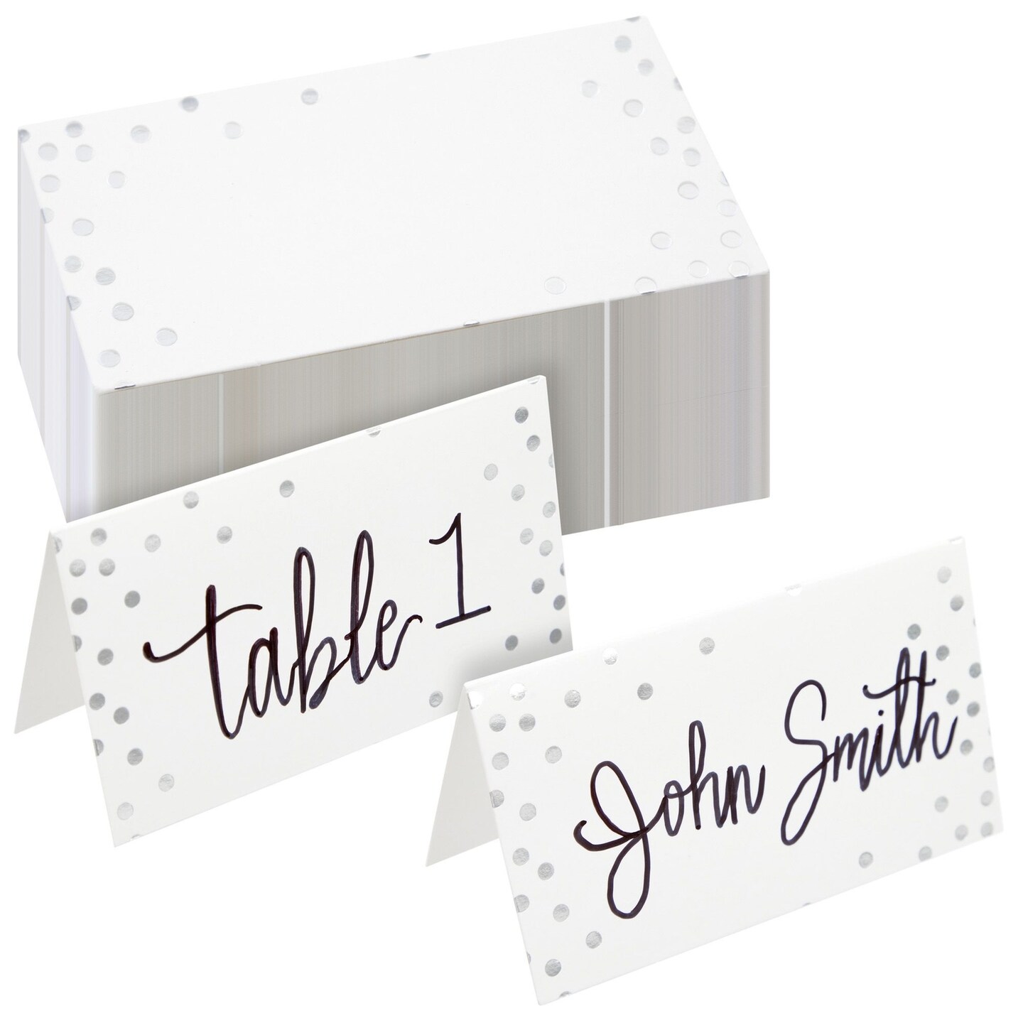 100 Pack Place Cards for Table Setting, Blank Table Name Cards for Wedding,  Banquet, Events, Reserved Seating (Silver Foil Polka Dot, 2 x 3.5 In) |  Michaels