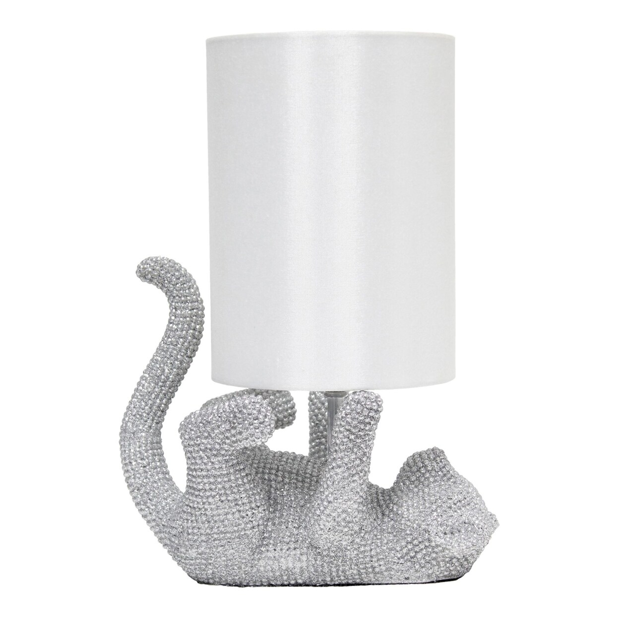 Lalia Home 12.6&#x22; Diamond Studded Rhinestone Look Kitty Cat Feline Kids Desk Nightstand Table Lamp With Faux Silk Fabric Shade,