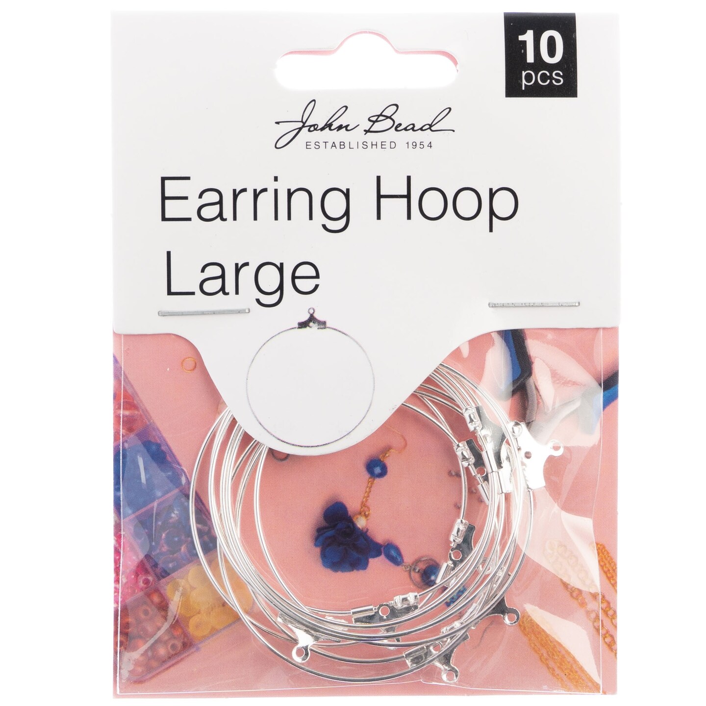 John Bead Earring Hoop Large 38mm 10/Pkg-Silver