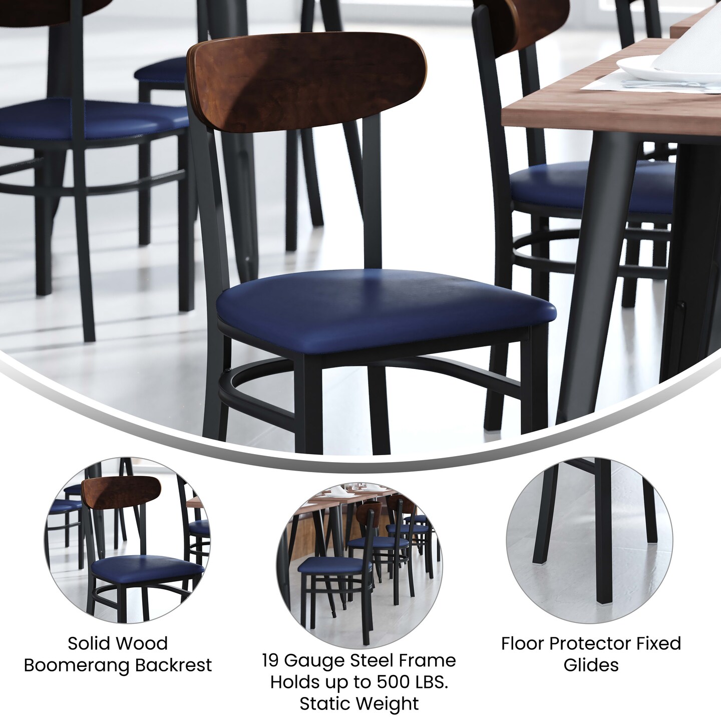 Emma and Oliver Yara Industrial Dining Chair with Rolled Steel Frame and Solid Wood Seat - 500 lbs. Static Weight Capacity