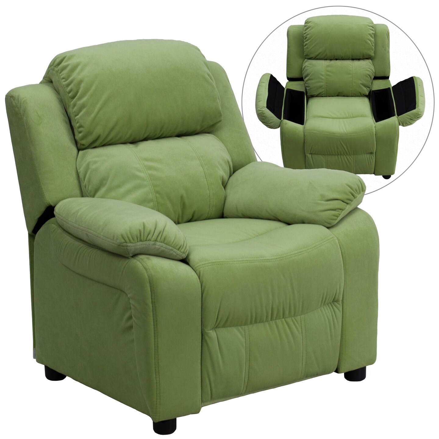Emma and Oliver Deluxe Padded Contemporary Kids Recliner with Storage Arms