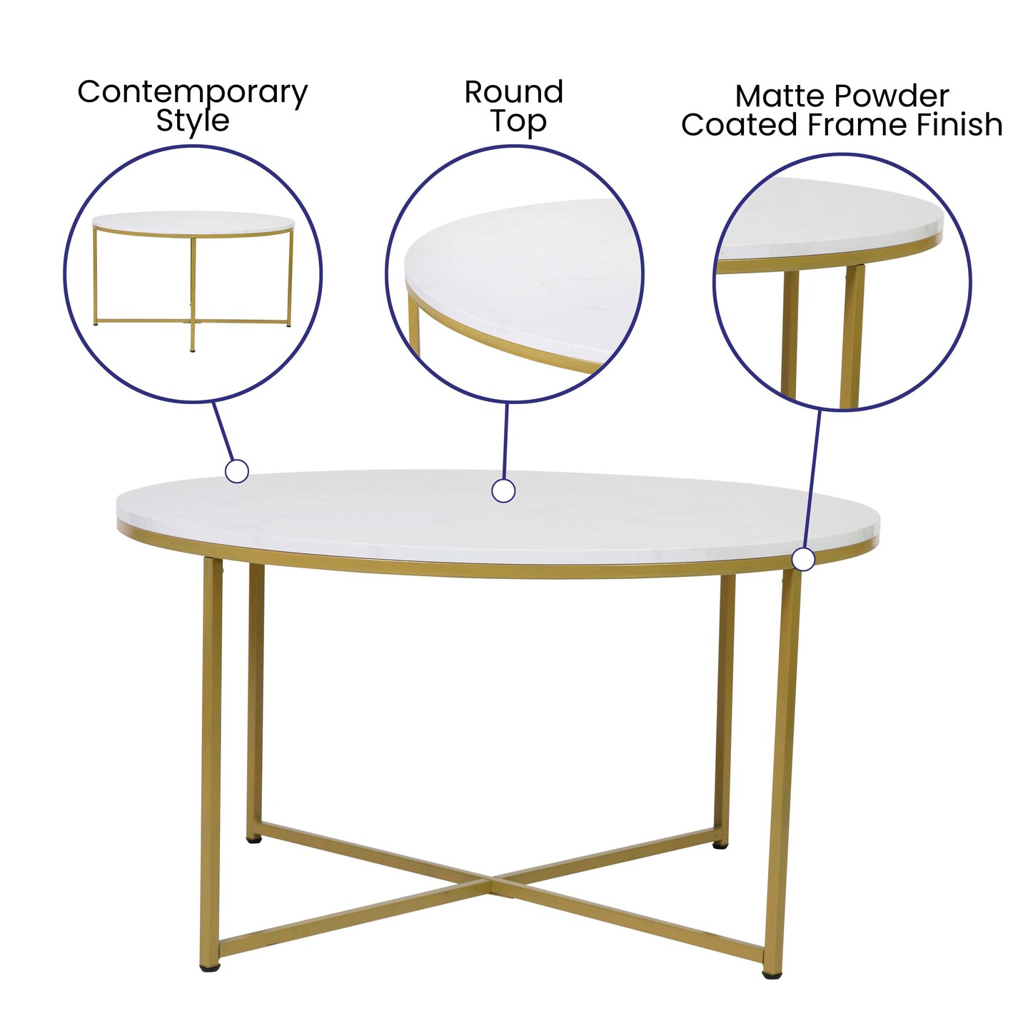 Merrick Lane Fairdale Round Coffee Table Set - 3 Piece Coffee Table Set with Crisscross Frame - Coffee Table &#x26; 2 End Tables