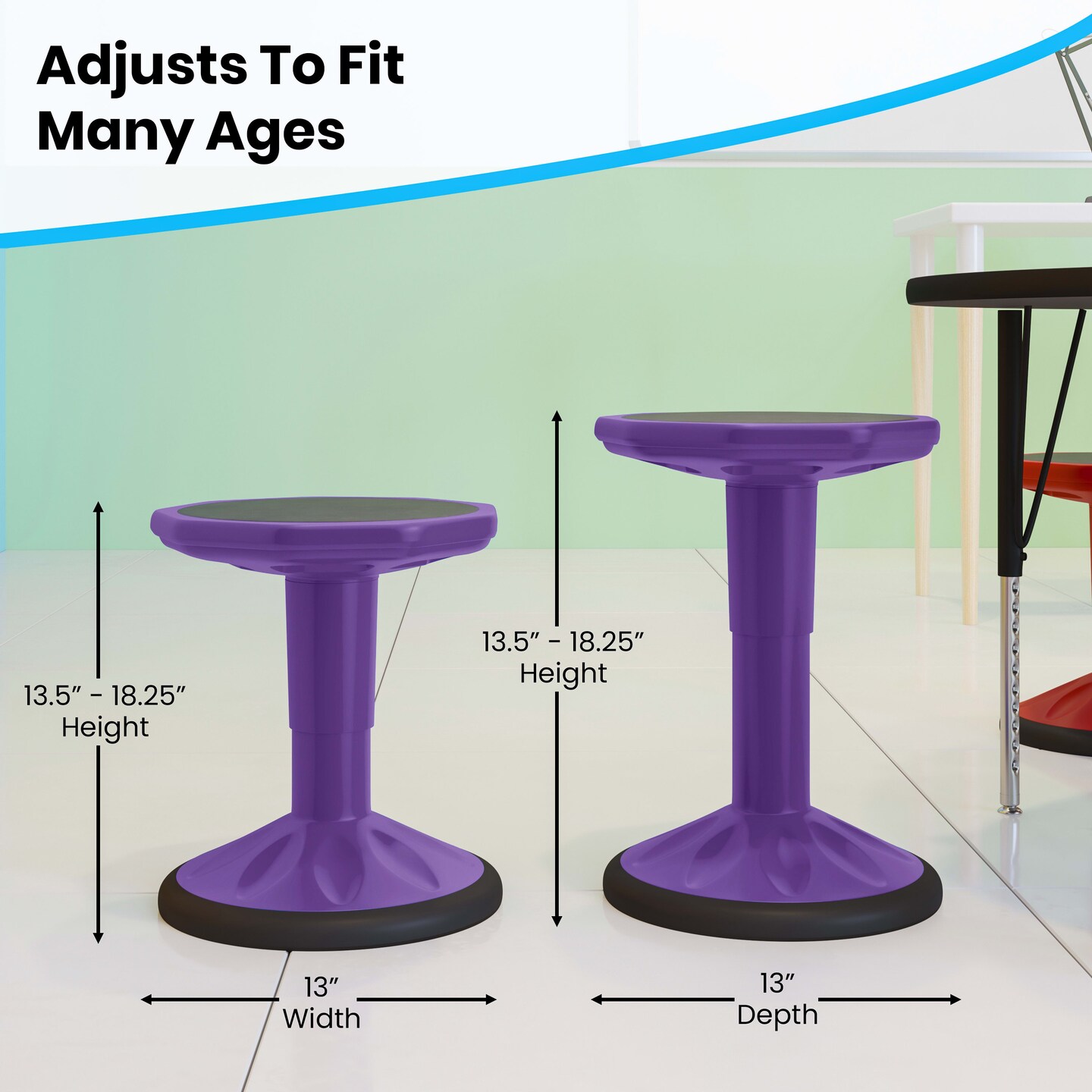 Emma and Oliver Saylor Height Adjustable Active Motion Stool for Kids with Weighted Rubber Non-Slip Bottom