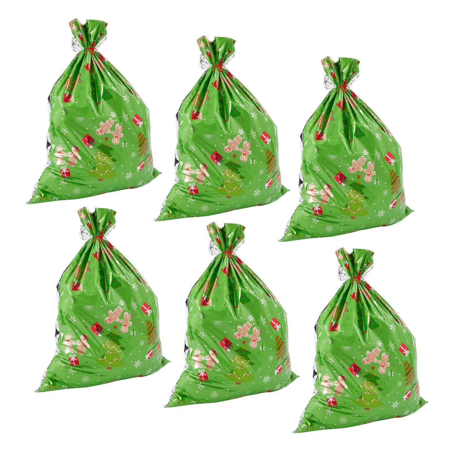 6 Pack Jumbo Christmas Candy Cane Gift Bags, Large Plastic Gift
