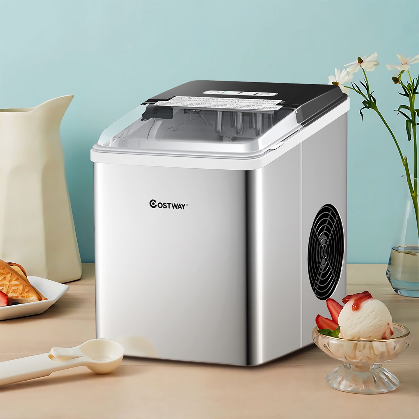 Costway Stainless Steel Ice Maker Machine Countertop 26Lbs/24H Self-Clean W/ Scoop New