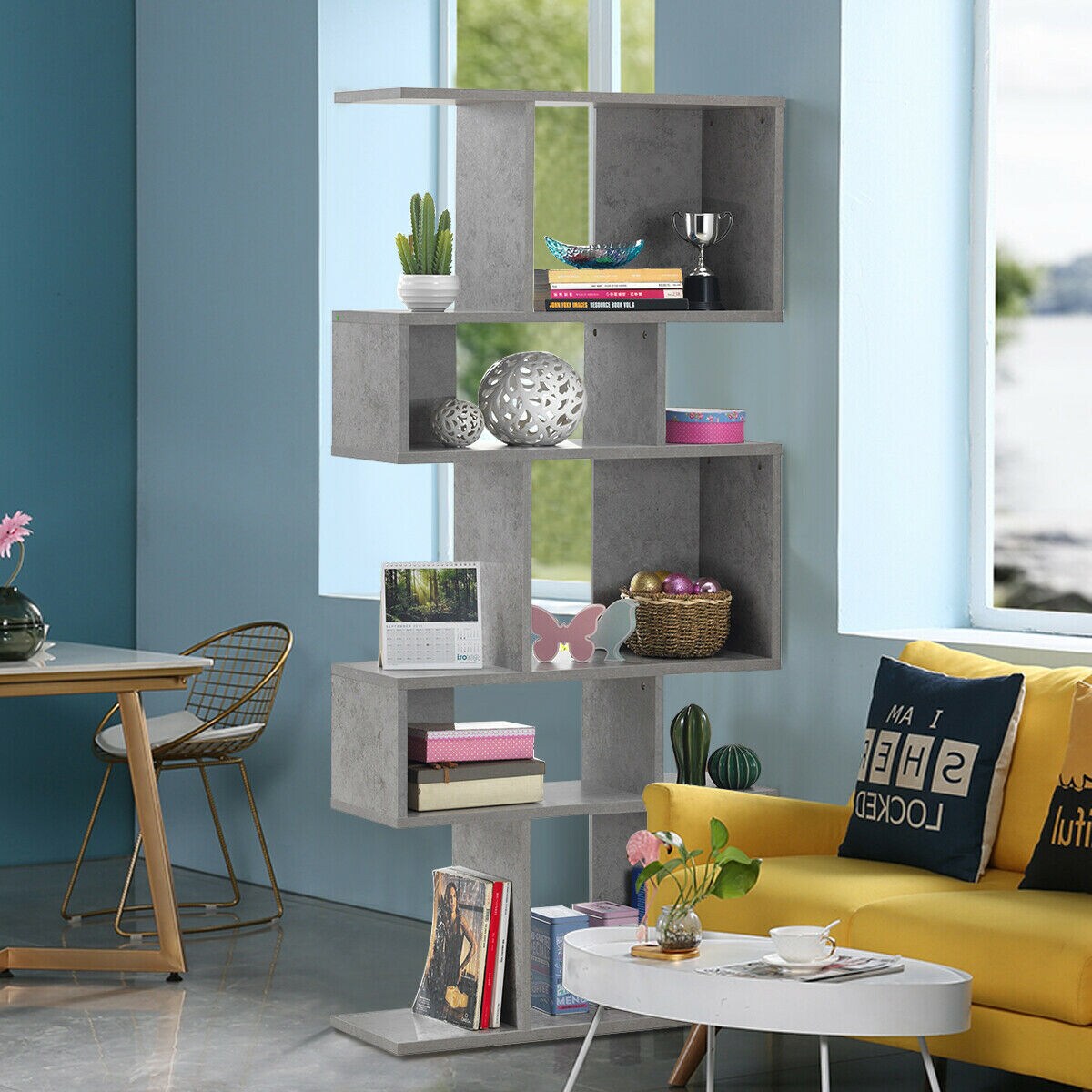 Costway 5 Cubes Ladder Shelf Freestanding Corner Bookshelf Display Rack Bookcase