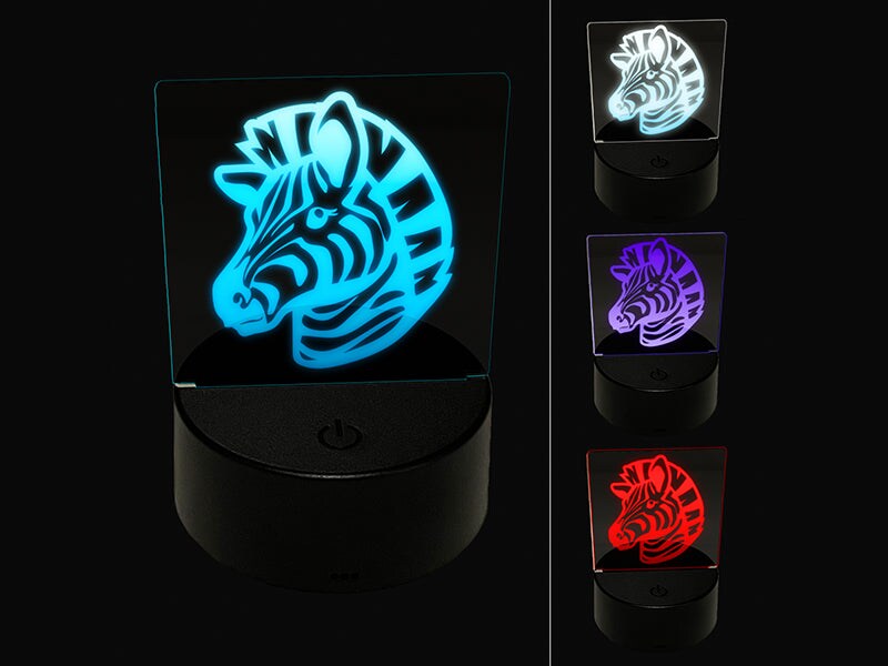 Striped Zebra Head 3D Illusion LED Night Light Sign Nightstand Desk Lamp