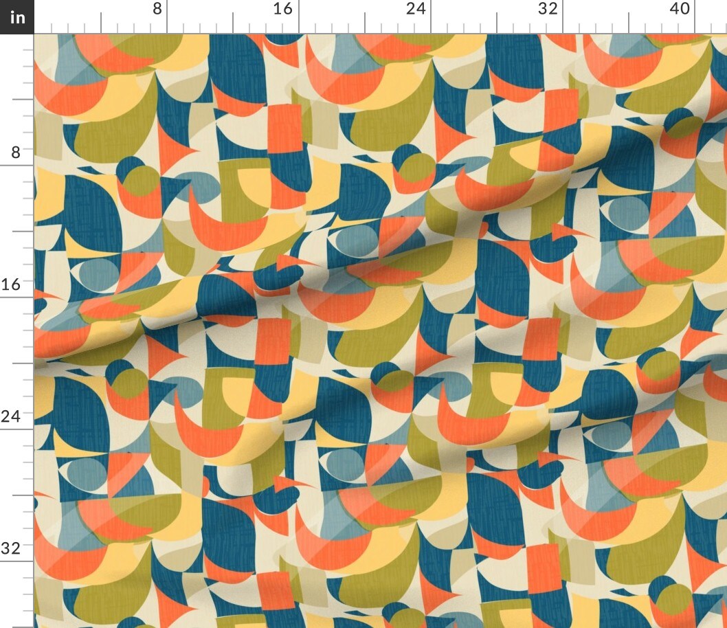 Petal Signature Cotton by the Yard or Fat Quarter Multicolor Teal Retro Vintage Mid Century Modern 50S 60S Geometric Abstract Custom Printed Fabric by Spoonflower