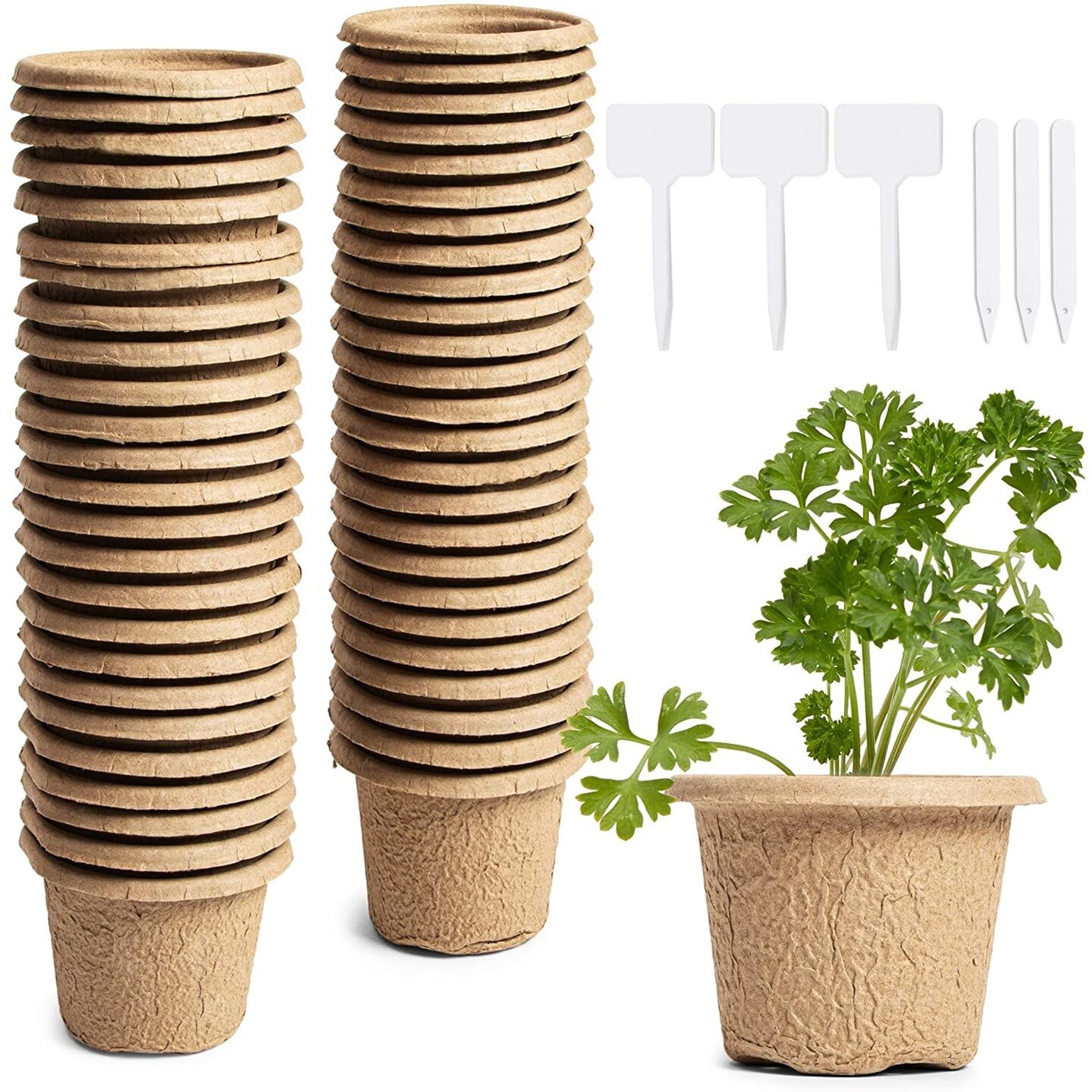 50-Pack Round 4.25&#x22; Seed Starter Peat Pots Biodegradable Seedling Tray with Plant Labels