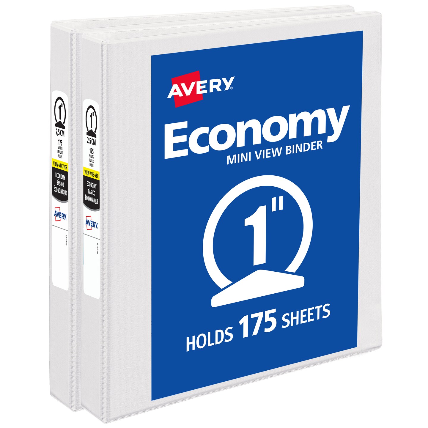 Avery 1&#x22; Mini Economy View Binder, Round Rings, 2 White Binders