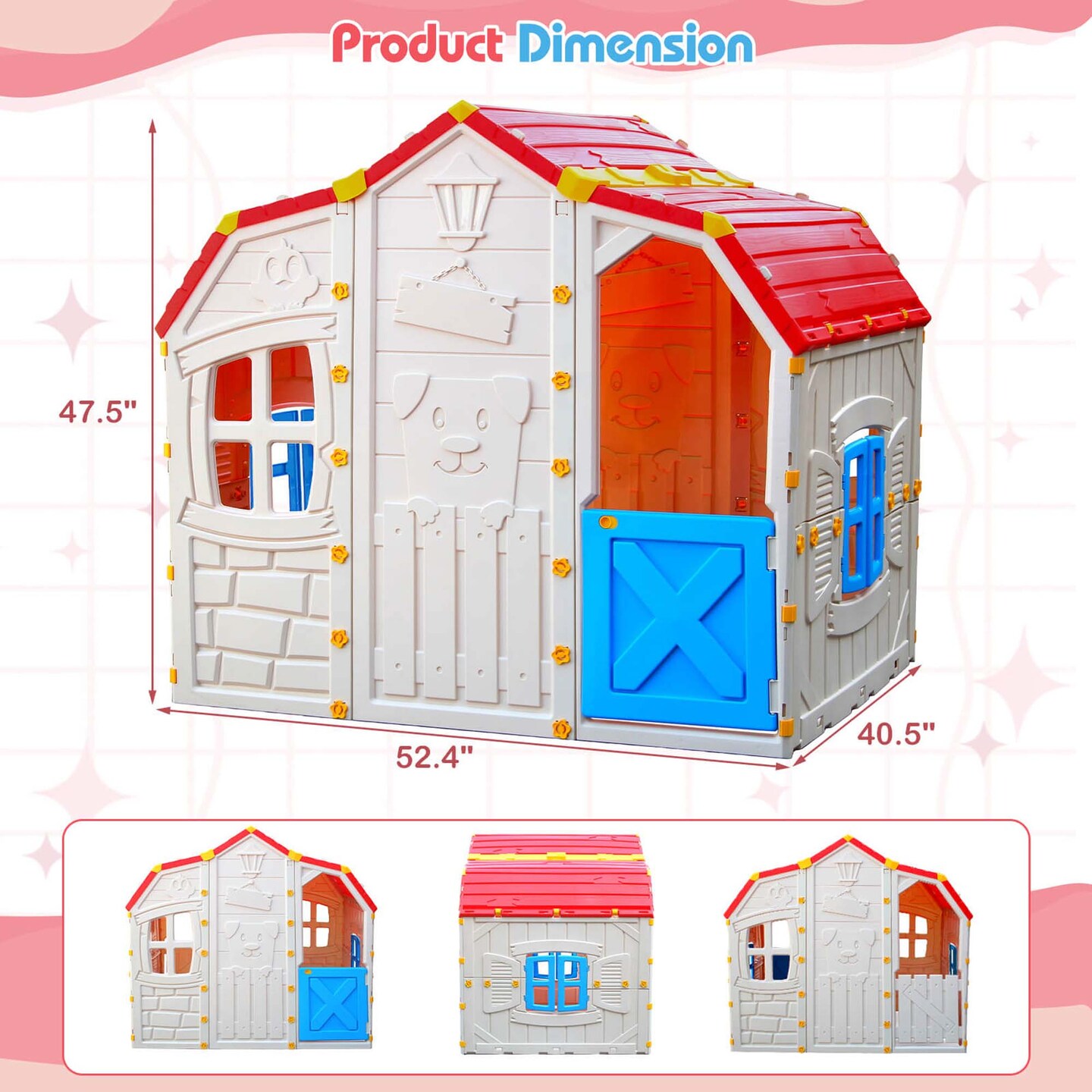 Costway Kids Playhouse Realistic Cottage Playhouse with Openable Windows & Working Door