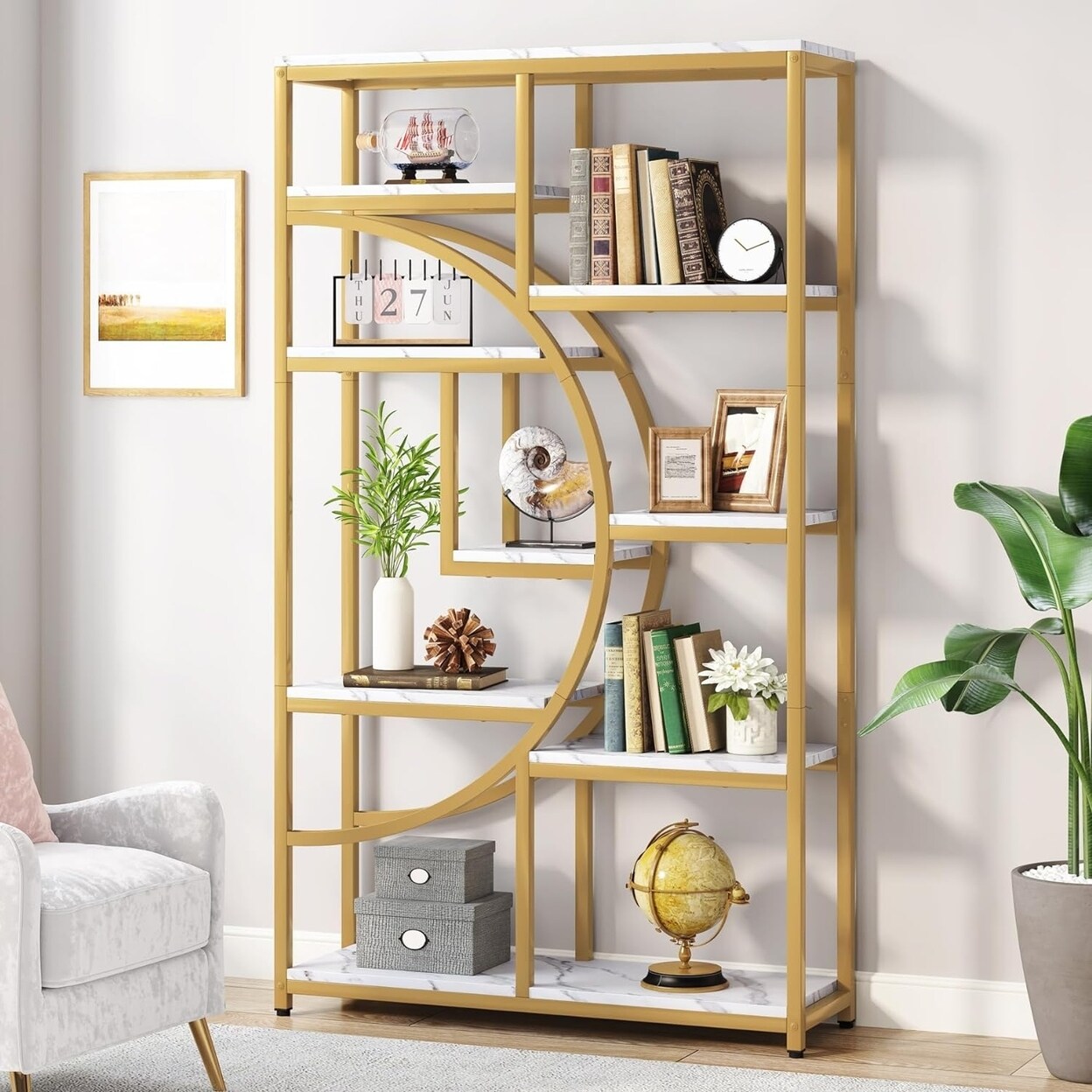 NEW fashion 5-Tier Bookshelf, Freestanding Decorative Storage Shelves