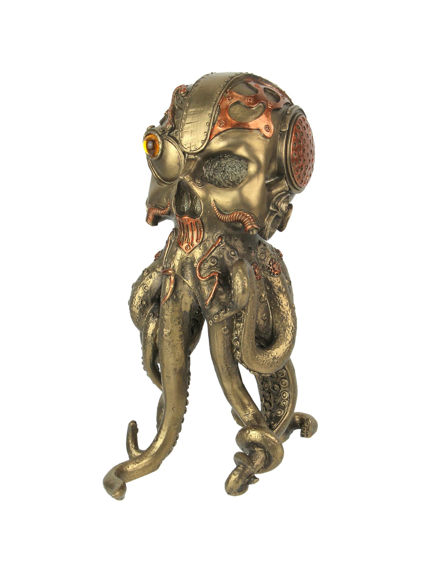 Bronze / Copper Finished Steampunk Human Skull / Octopus Fantasy Tabletop Statue
