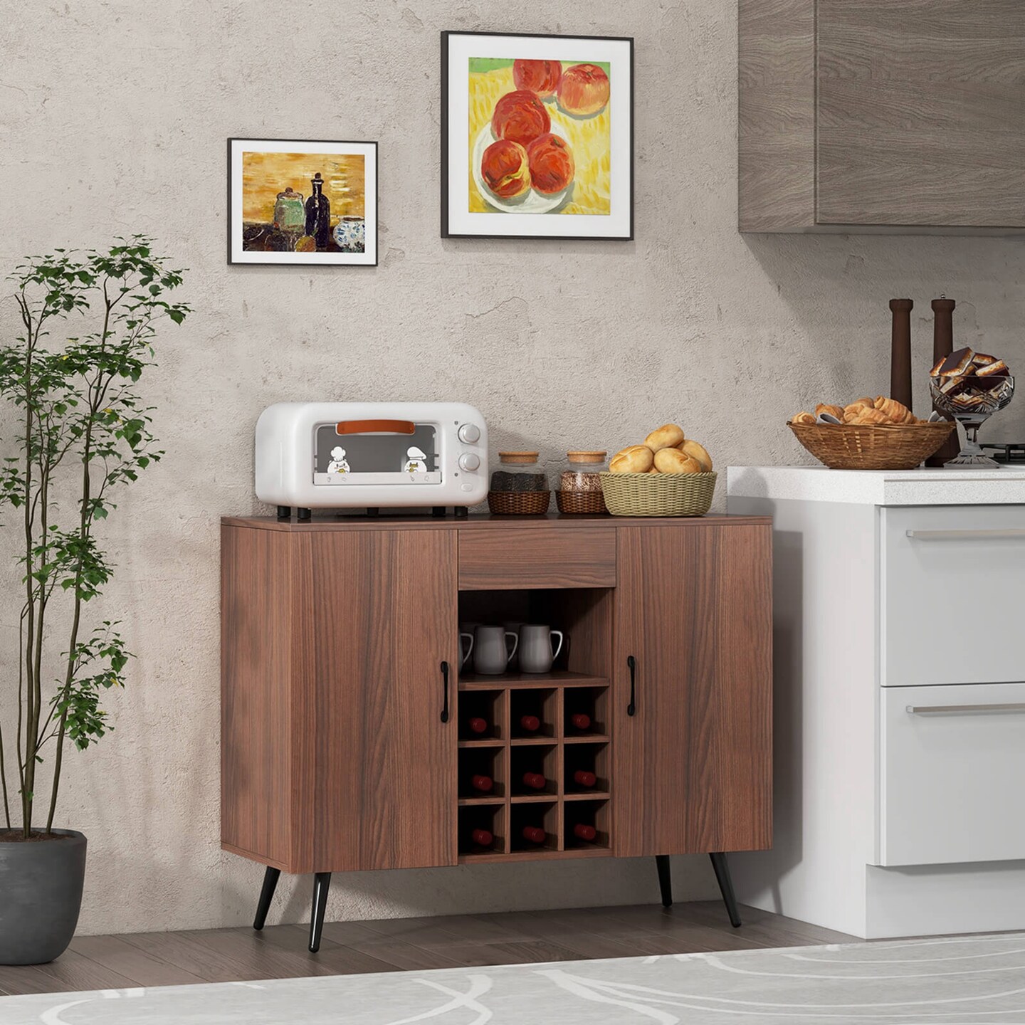 Costway Buffet Sideboard Cabinet Wine Bar Cabinet with Drawer &#x26; Adjustable Shelves