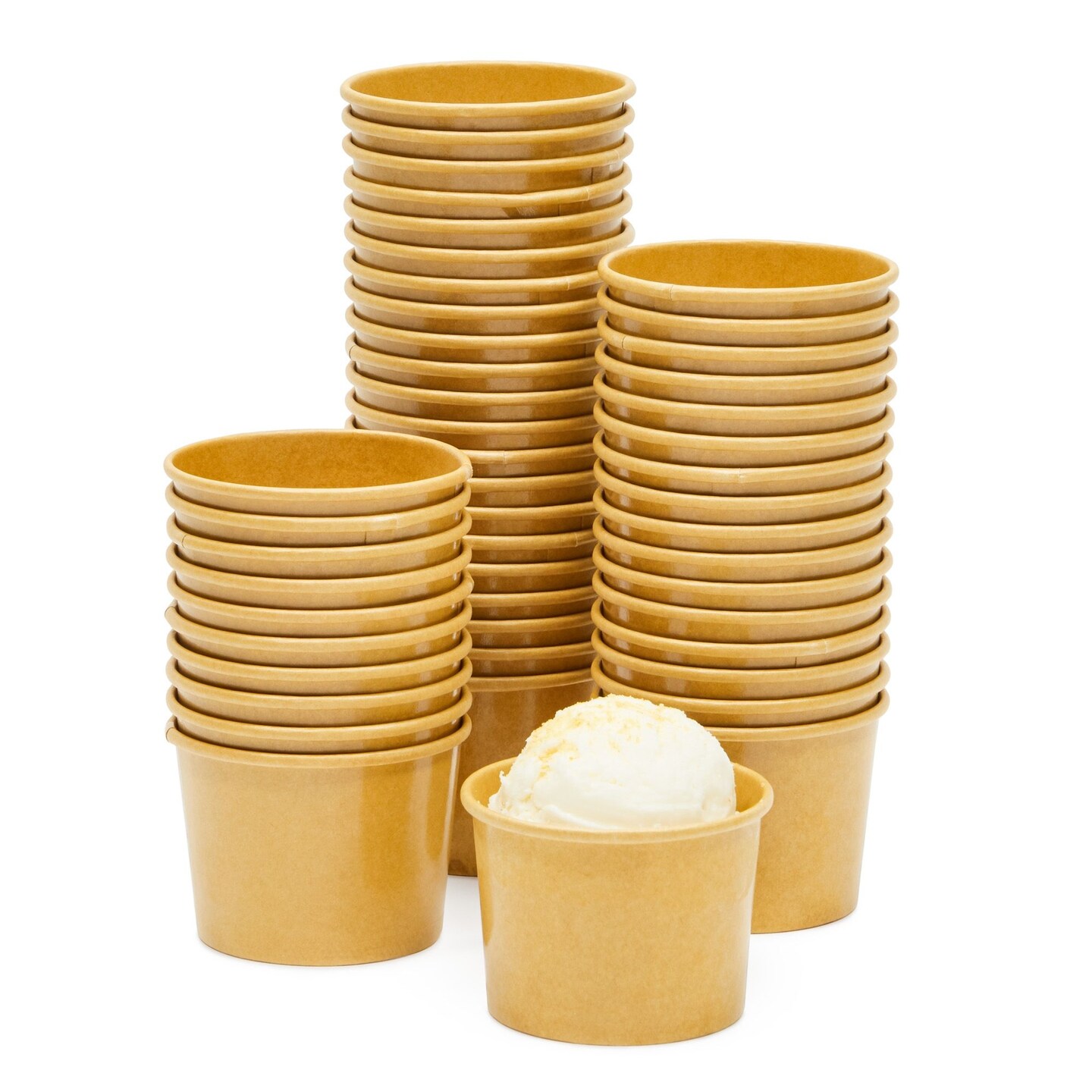 50 Pack Brown Paper Ice Cream Cups, Disposable Dessert Bowls for Sundae Bar, Frozen Yogurt (5 ounces)