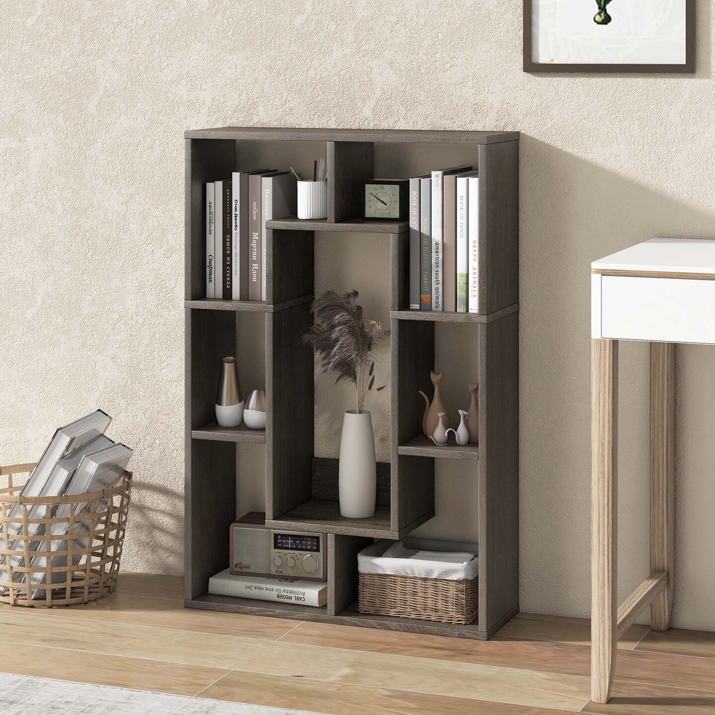 Costway 7-Cube Geometric Bookshelf with Anti-Toppling Device