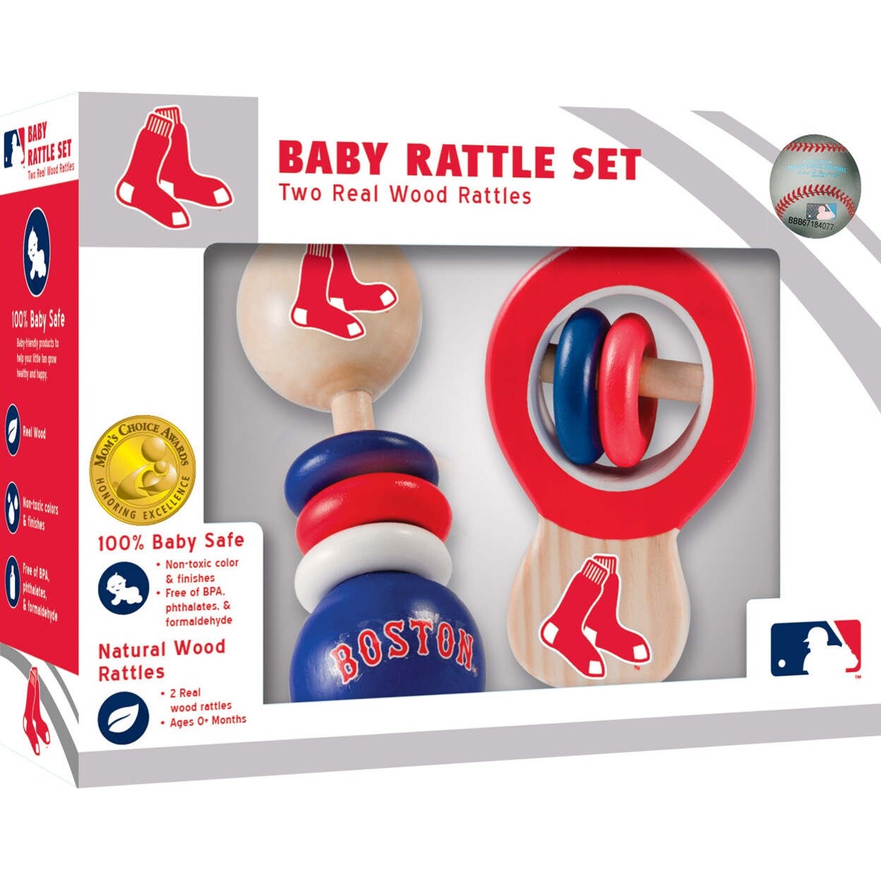 Baby Fanatic   Wood Rattle 2 Pack - MLB Boston Red Sox Baby Toy Set