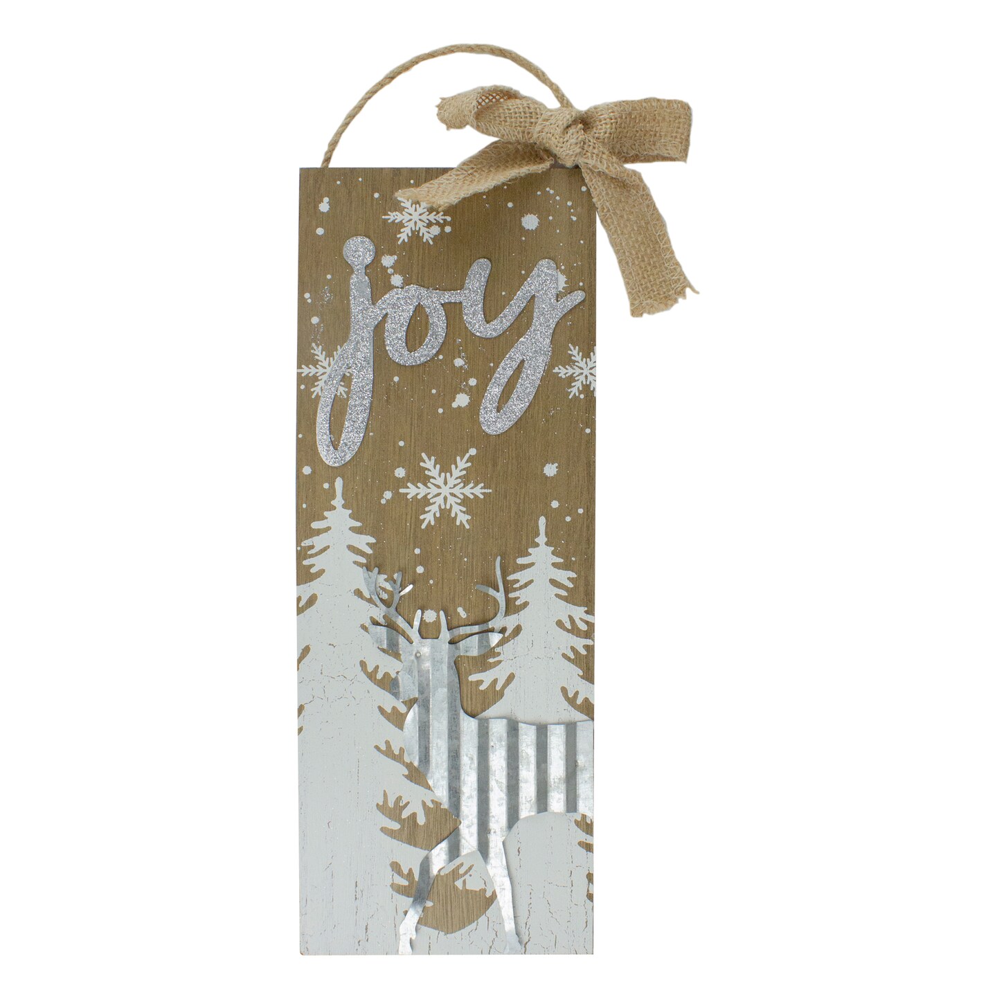 Northlight 12.5&#x22; White Trees and Snow with Metal Deer and Joy Wooden Christmas Wall Decor