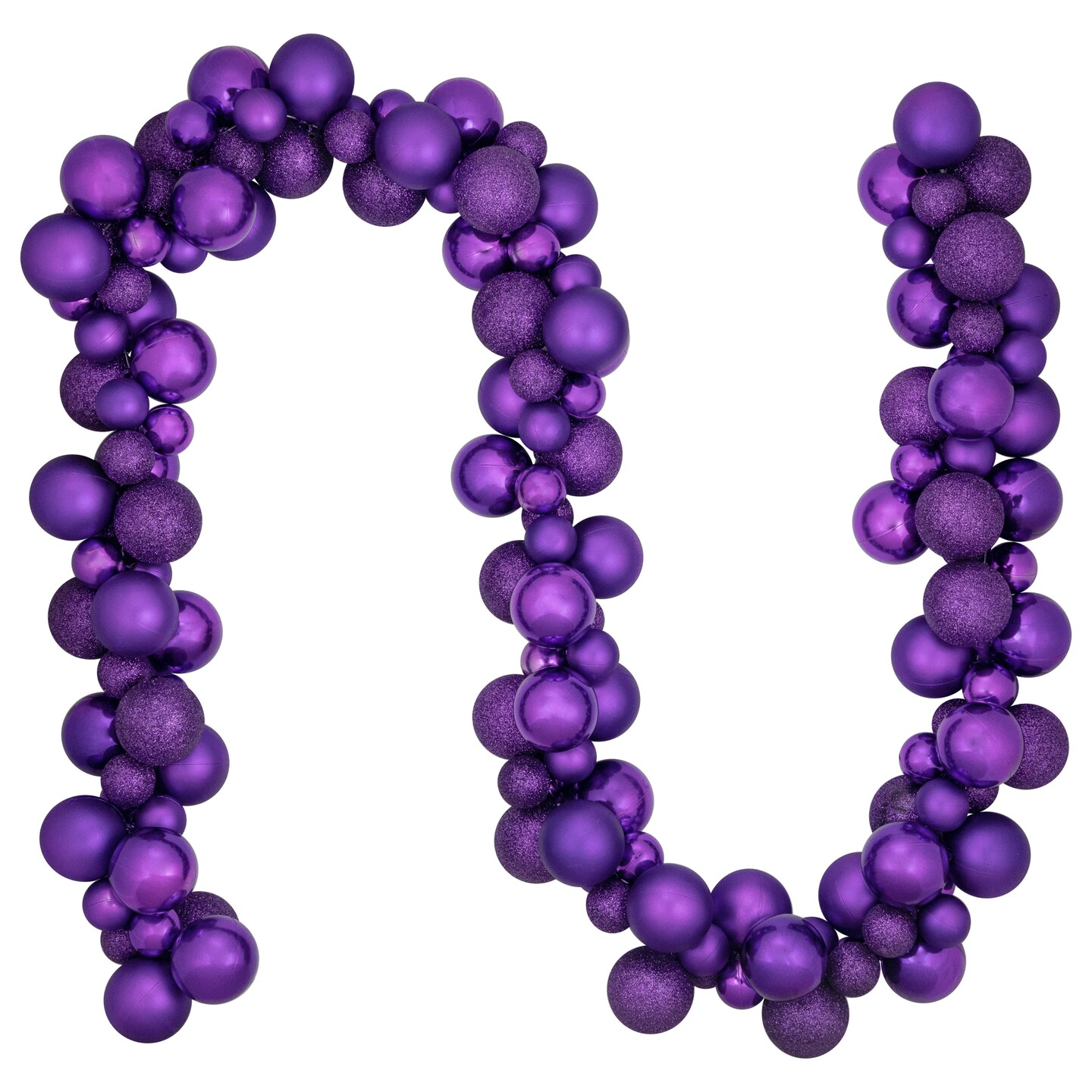 Northlight 3-Finish Shatterproof Ball Christmas Garland - 6' x 3.5" - Purple - Unlit