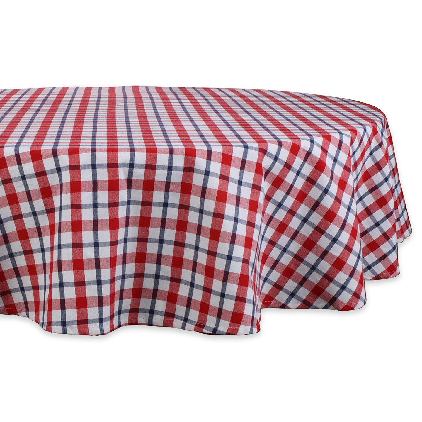 Contemporary Home Living Tartan Plaid Round Cotton Tablecloth - 70" - White and Red