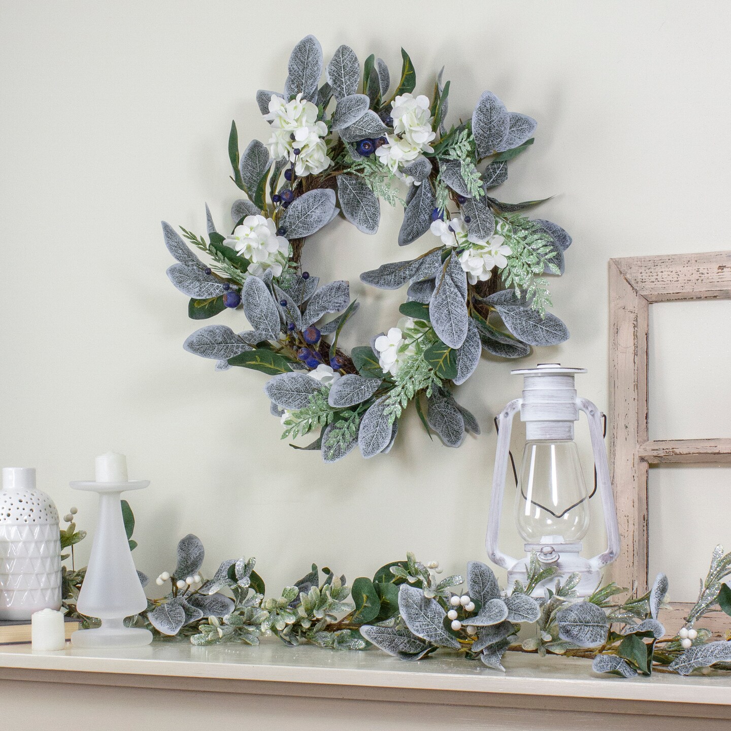 Northlight Iced Hydrangeas, Blueberries, and Foliage Artificial Christmas Wreath - 26 Inch, Unlit