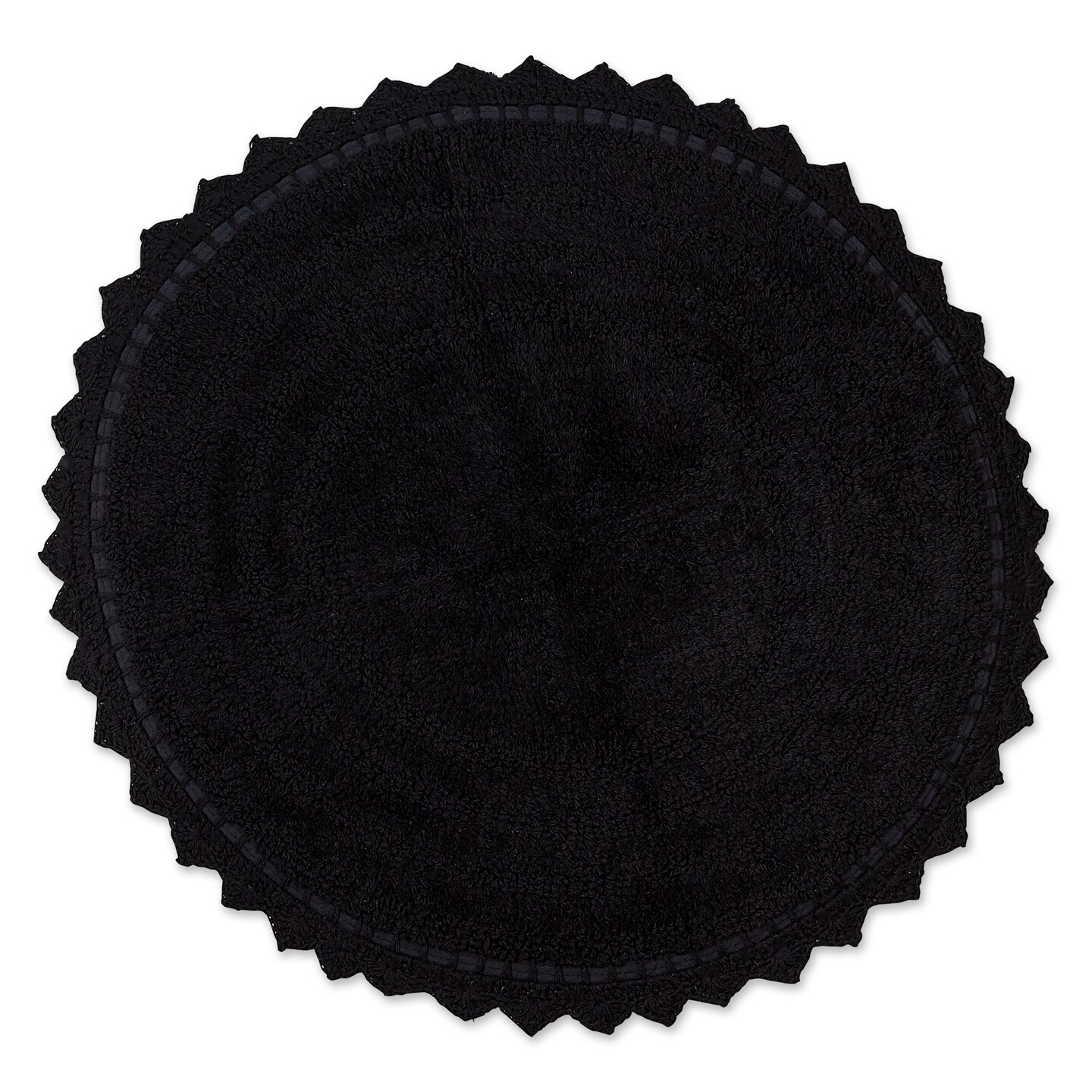 Contemporary Home Living 27.5&#x22; Solid Black Round Home Accessories Crochet Reversible Bath Mat