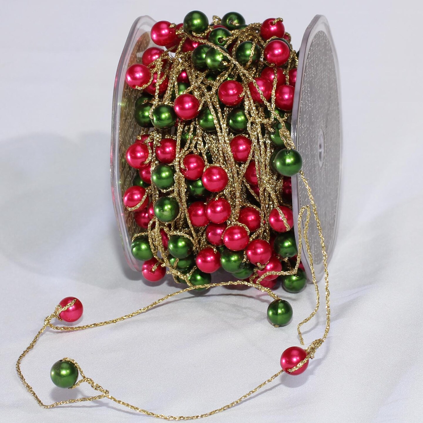 The Ribbon People Red and Green Twisted Beads Wire Christmas Craft Ribbon 0.25&#x22; x 44 Yards
