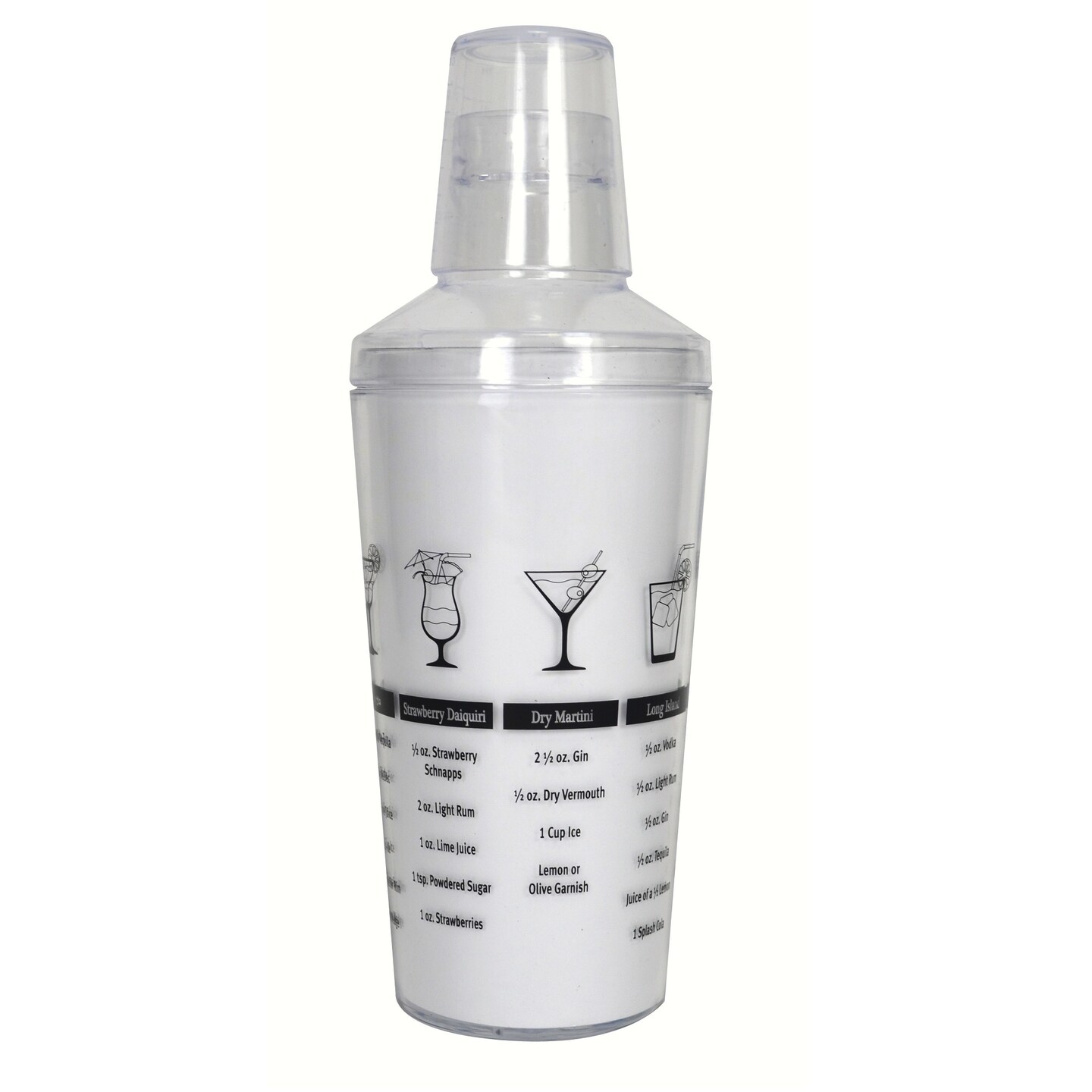 GC Home & Garden 9" Clear and Black Printed Recipe Plastic Cocktail Shaker