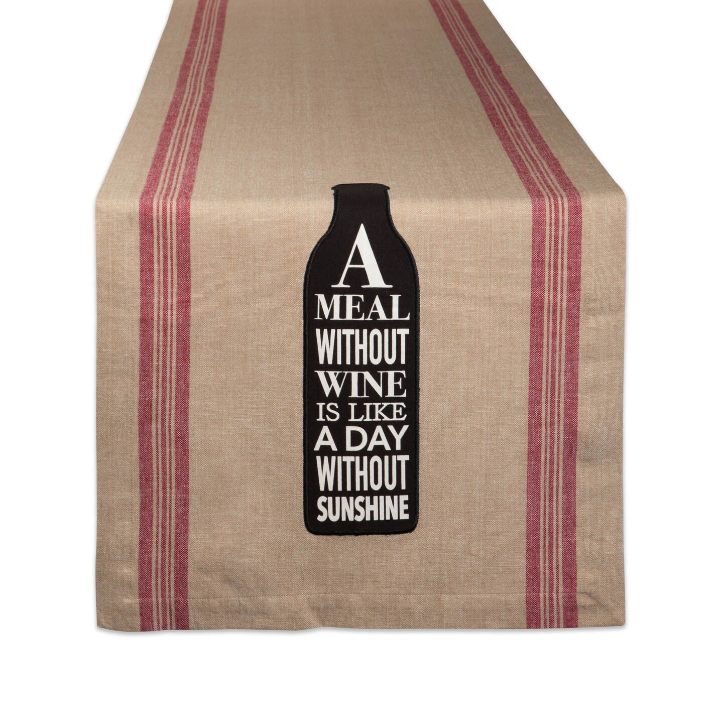 Contemporary Home Living Embroidered Wine Bottle Striped Cotton Table Runner - 72&#x22; - Beige and Black