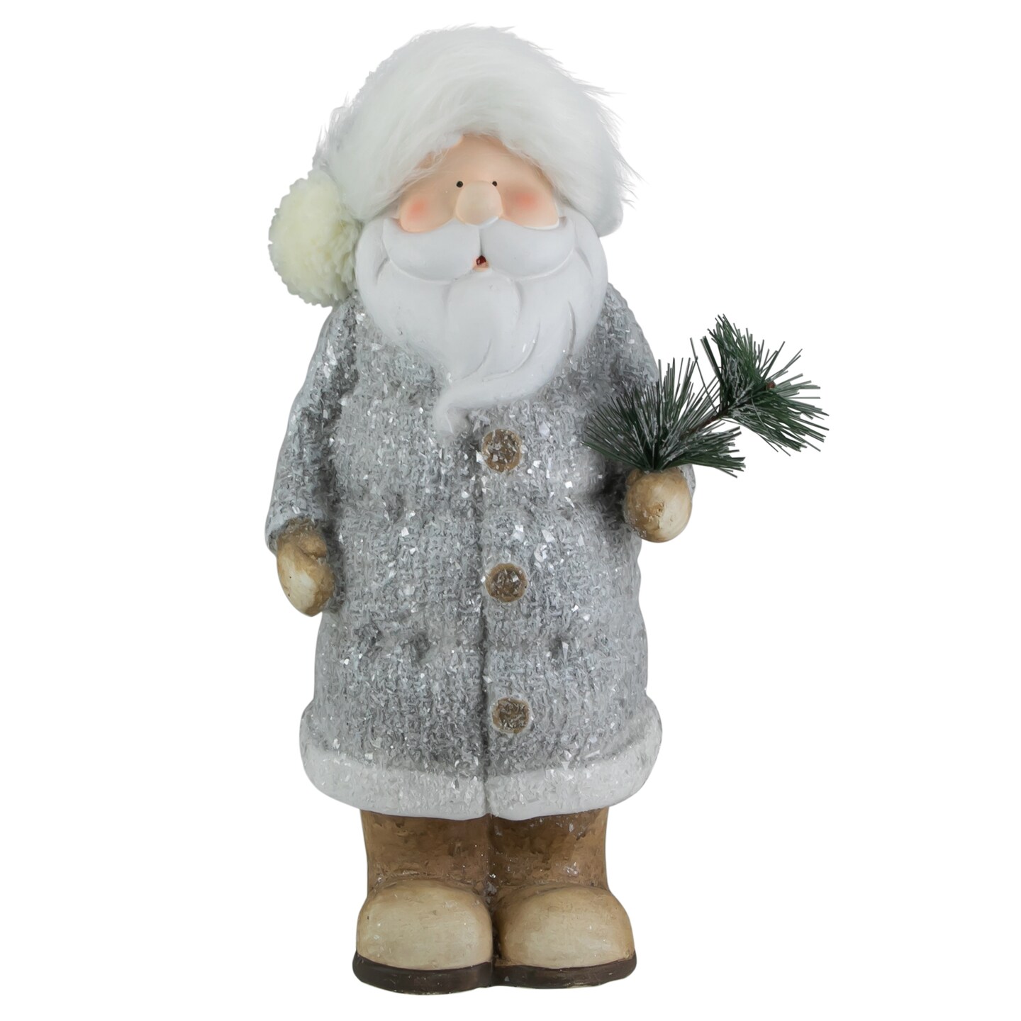 Northlight Ceramic Santa Holding Pine Sprig Christmas Figure - 18"