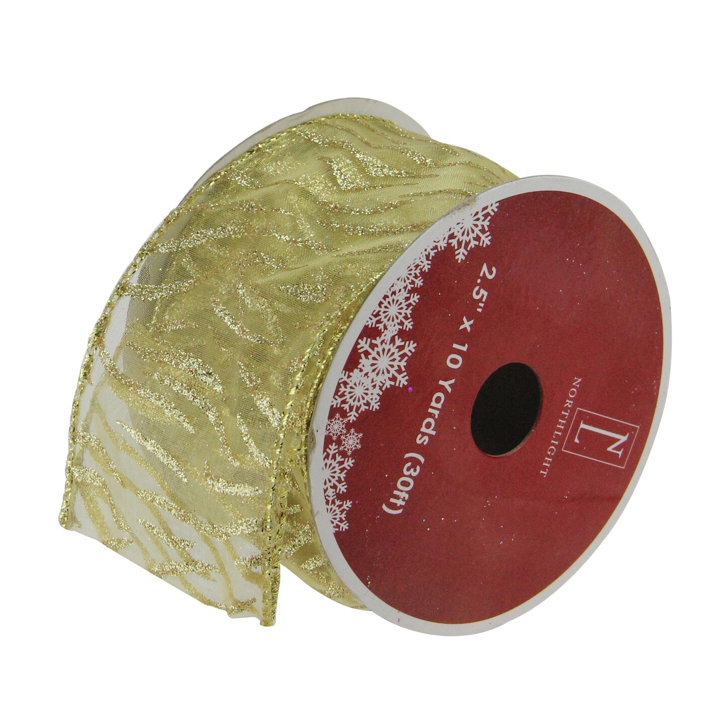 Northlight Pack of 12 Sparkling Gold Lines Wired Christmas Craft Ribbons - 2.5&#x22; x 120 Yards