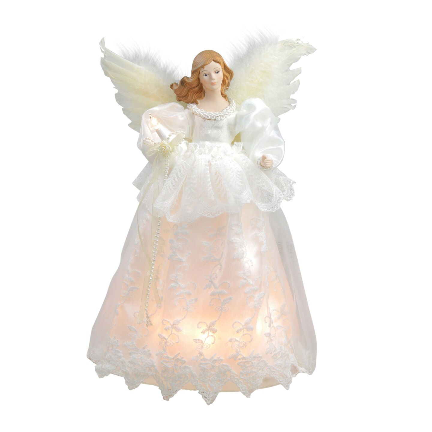 Kurt Adler 14&#x22; Ivory and White Lighted Angel Christmas Tree Topper - Clear Lights