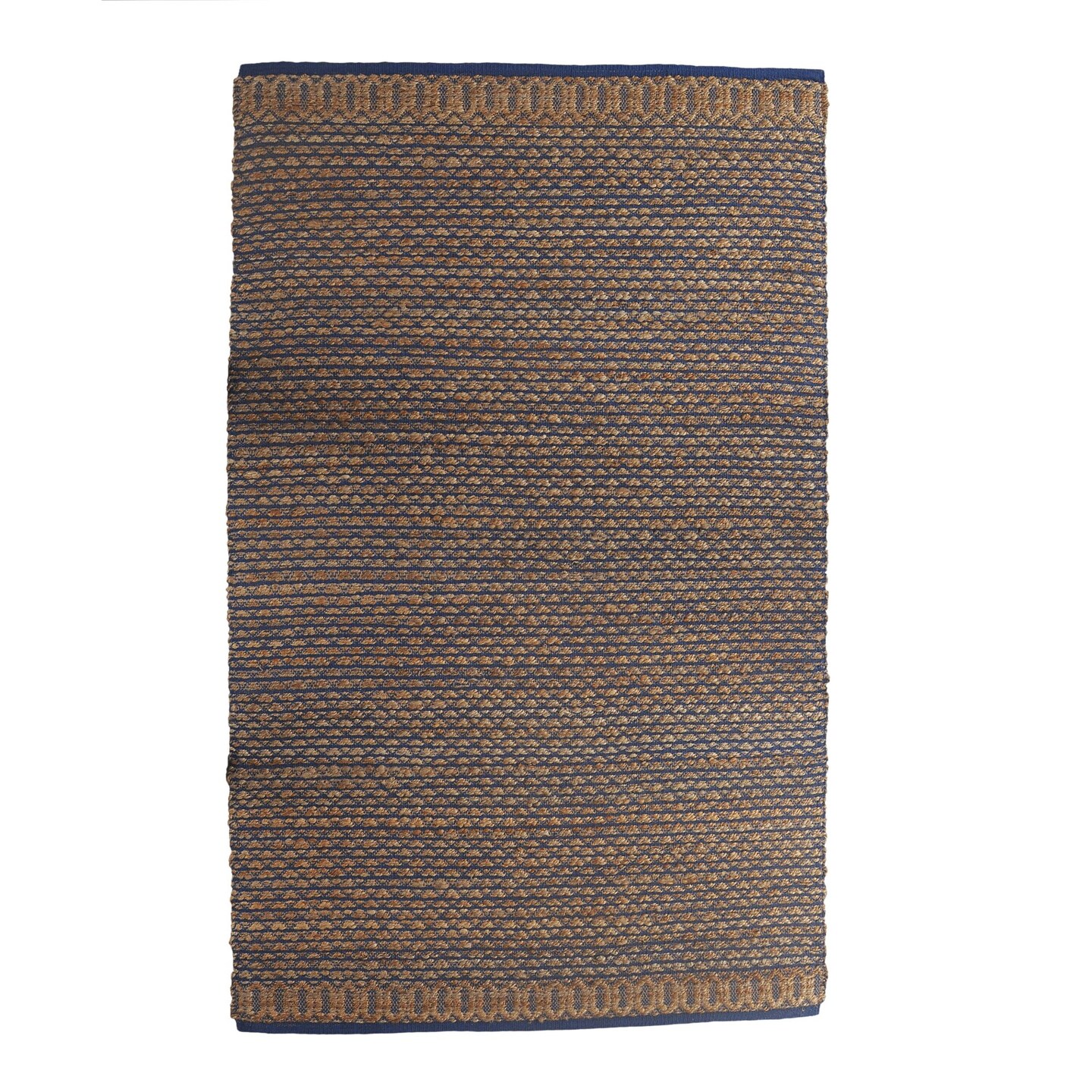 Laddha Home Designs 5' x 7.75' Tan and Blue Geometric Hand Woven Rectangular Area Throw Rug
