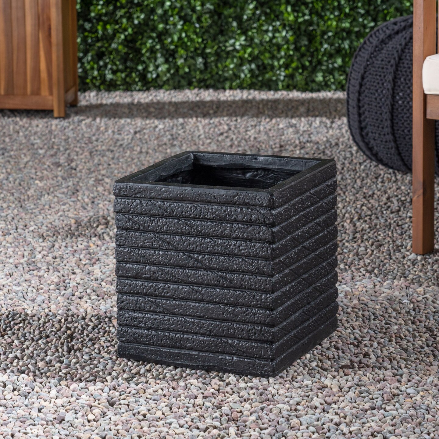 Contemporary Home Living 11.25&#x22; Black Square Outdoor Garden Urn Planter Pot