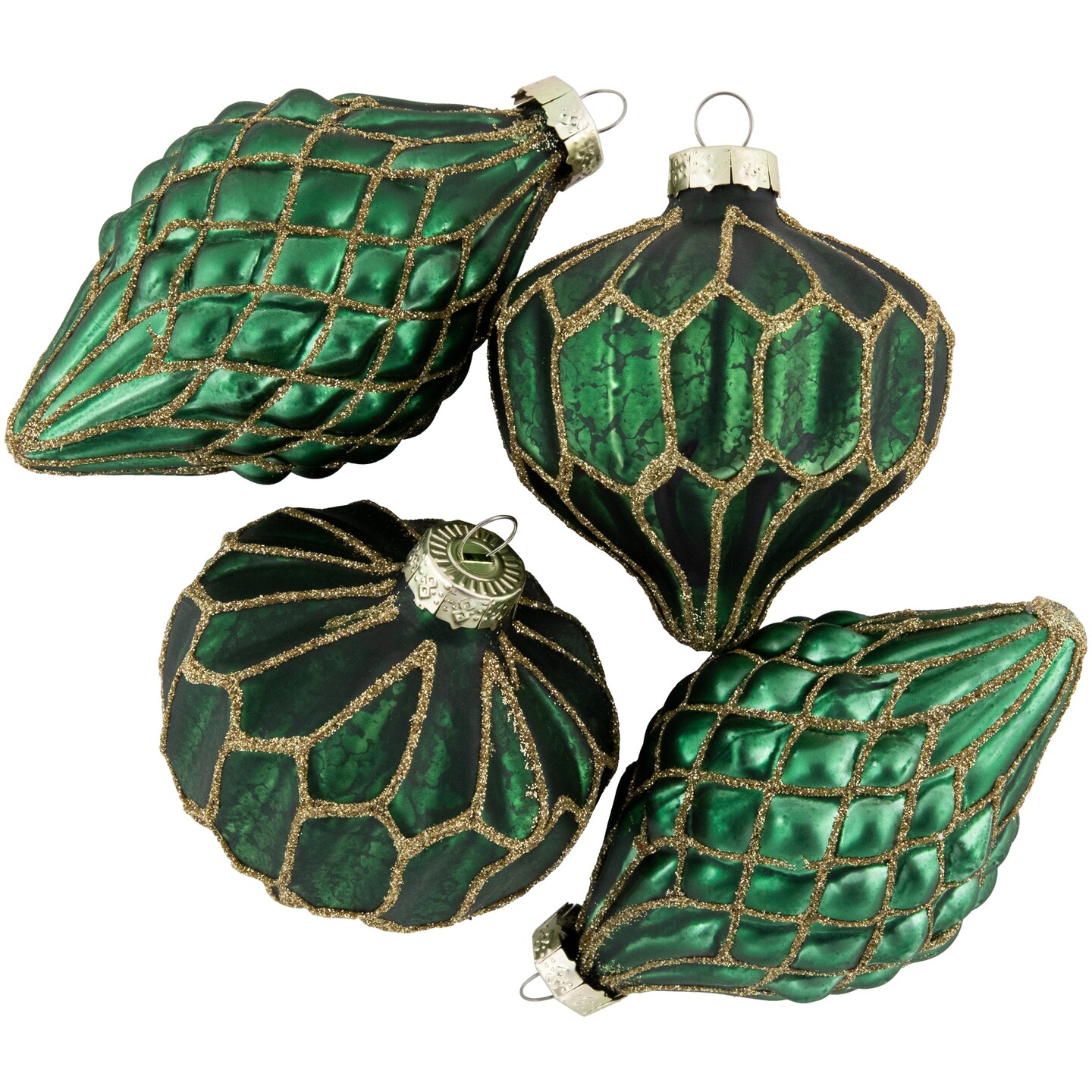 Northlight 4ct Green with Gold Glitter Onion and Finial Glass Christmas Ornaments 4.75&#x22;