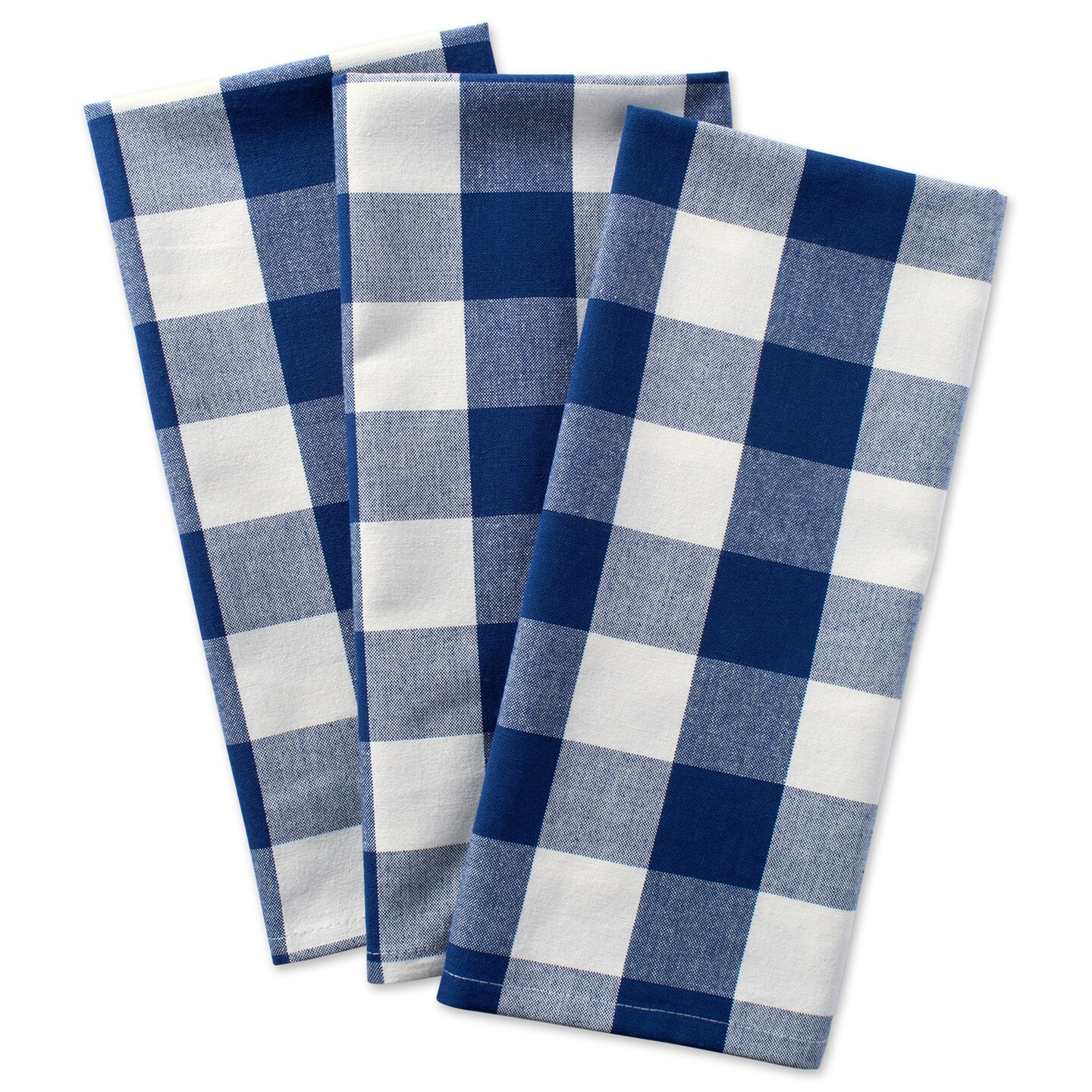 CC Home Furnishings Set of 3 White and Navy Blue Checkered Pattern Rectangular Kitchen Dishtowels 20&#x22; x 30&#x22;