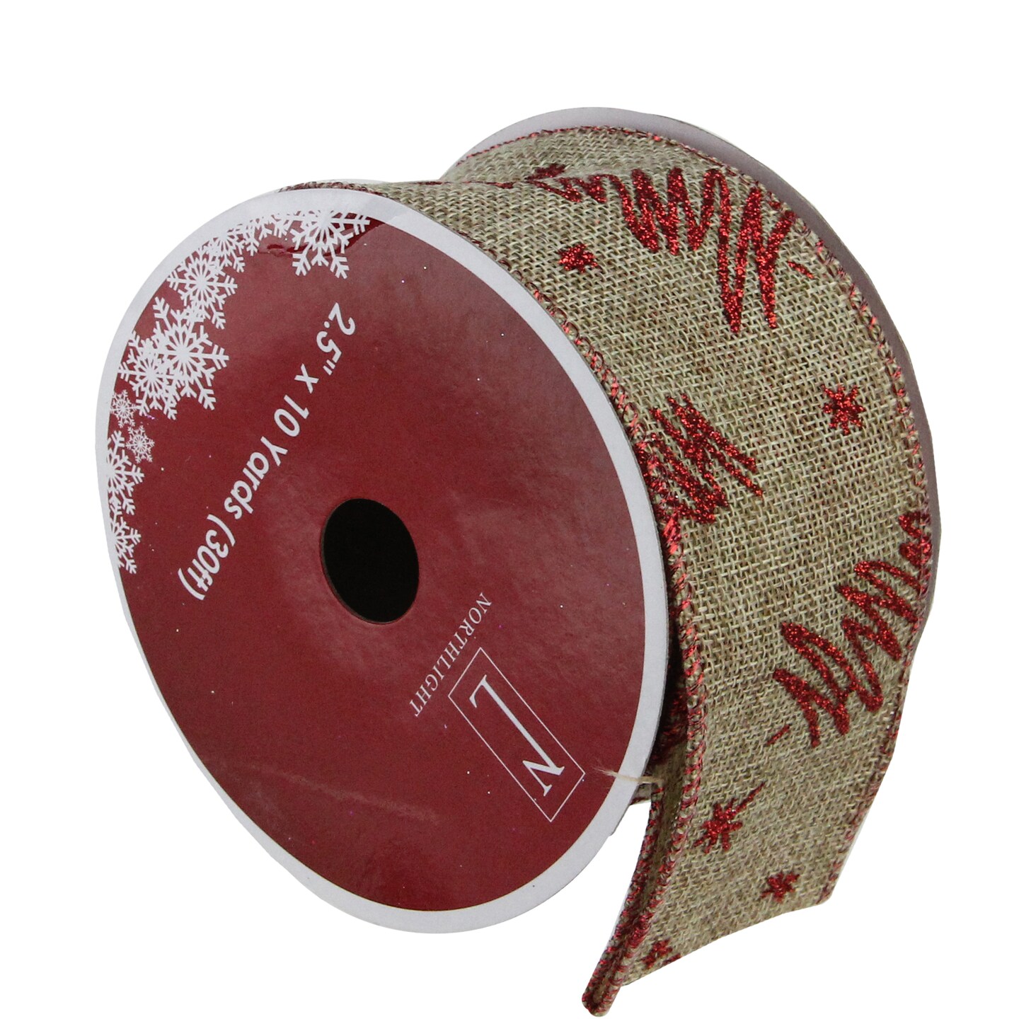 Northlight Red and Beige Christmas Tree Wired Craft Ribbon 2.5&#x22; x 10 Yards