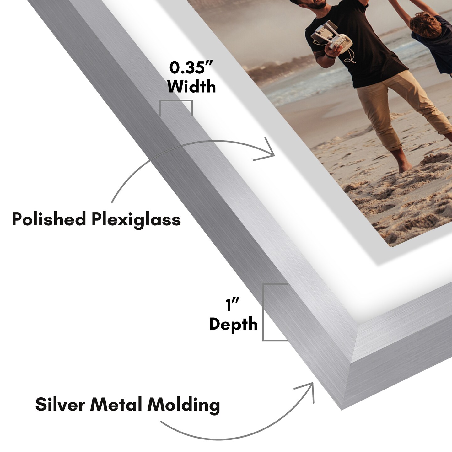 Americanflat Floating Aluminum Picture Frame - Sleek Aluminum Photo Frame for Wall Display - Black Metal Molded Frame - Shatter Resistant Glass - Hanging Hardware