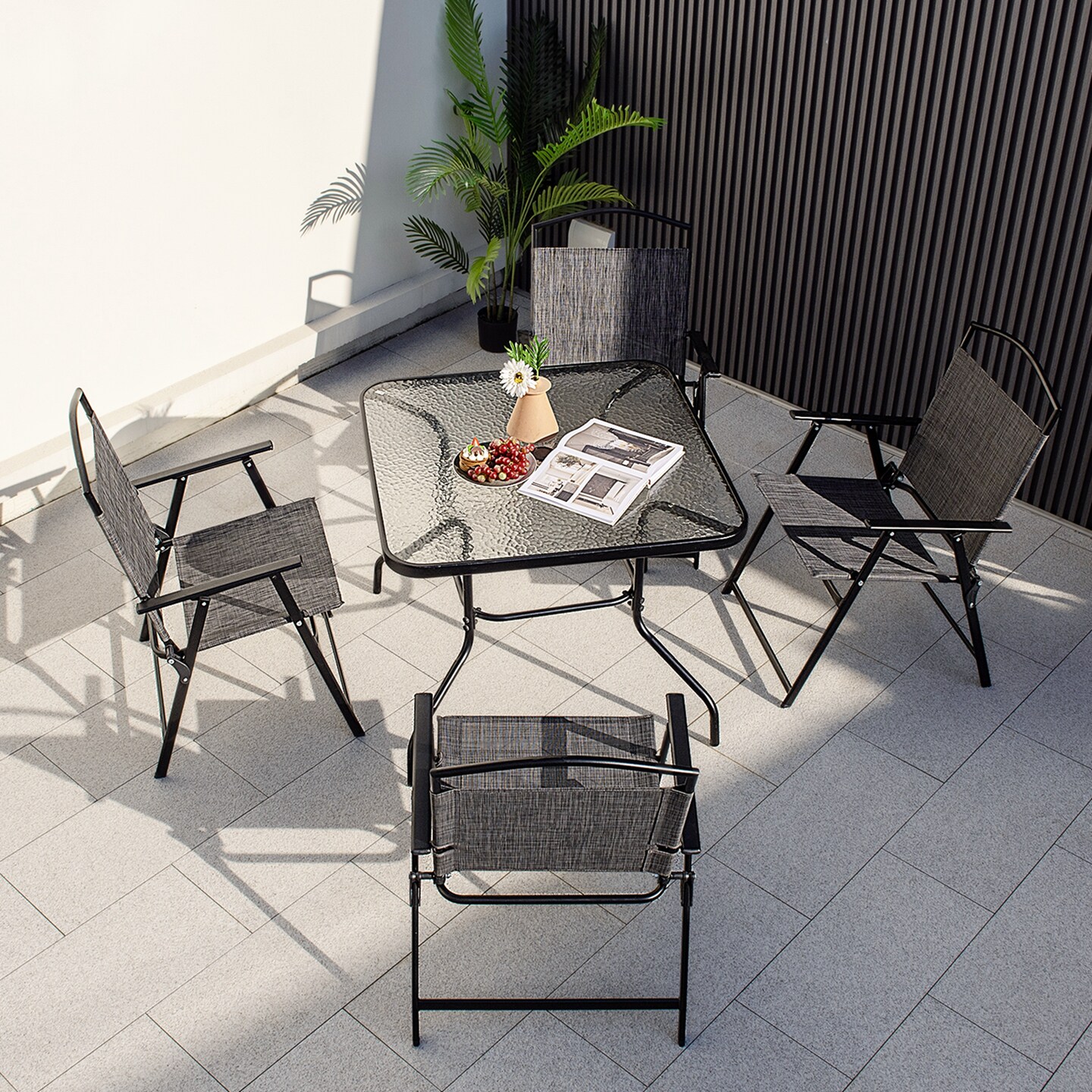 Costway 34 Inch Outdoor Dining Table Square Tempered Glass Table with 1.5&#x22; Umbrella Hole