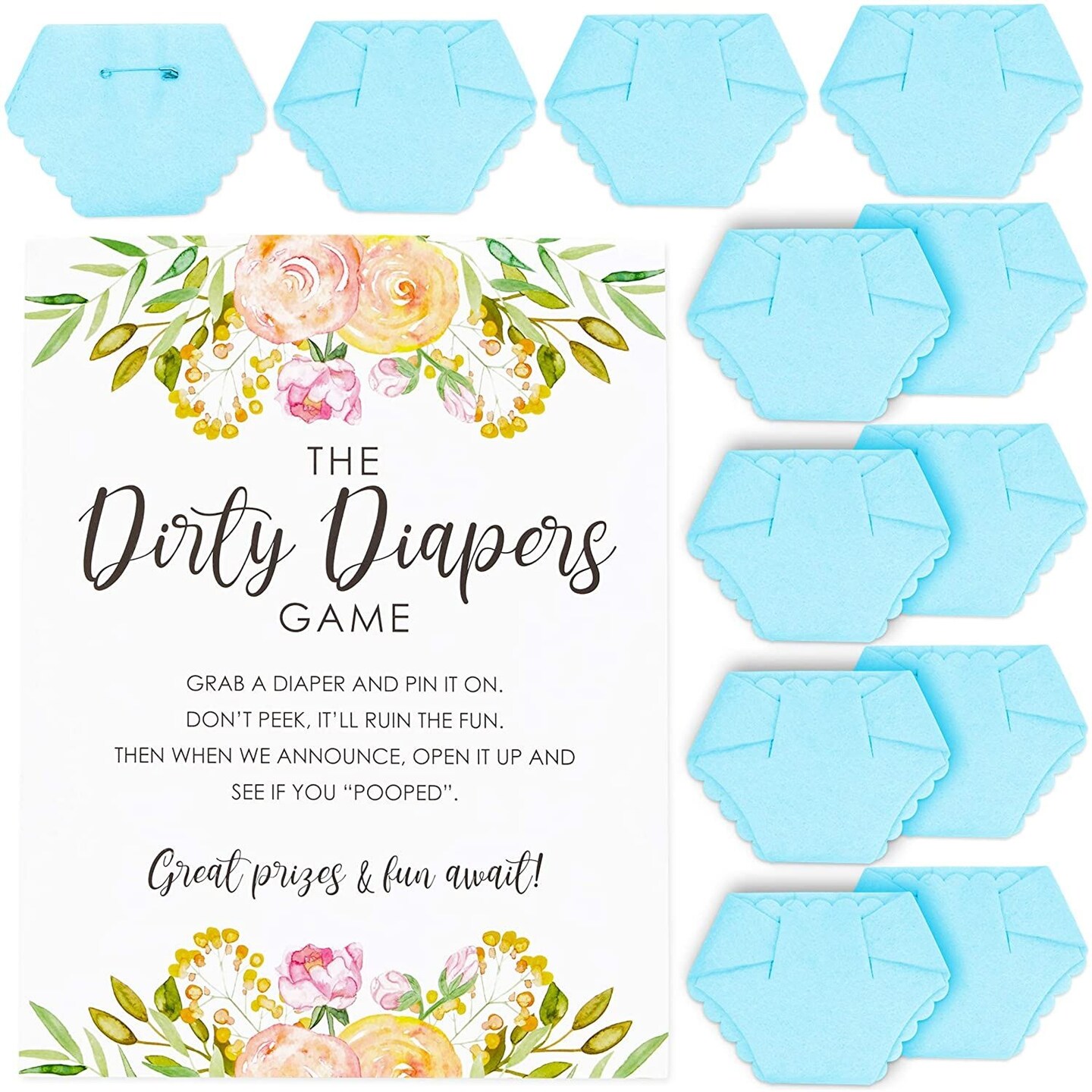 Dirty Diaper Baby Shower Game for Boys (8.5 x 11 Inches, 13-Pack)