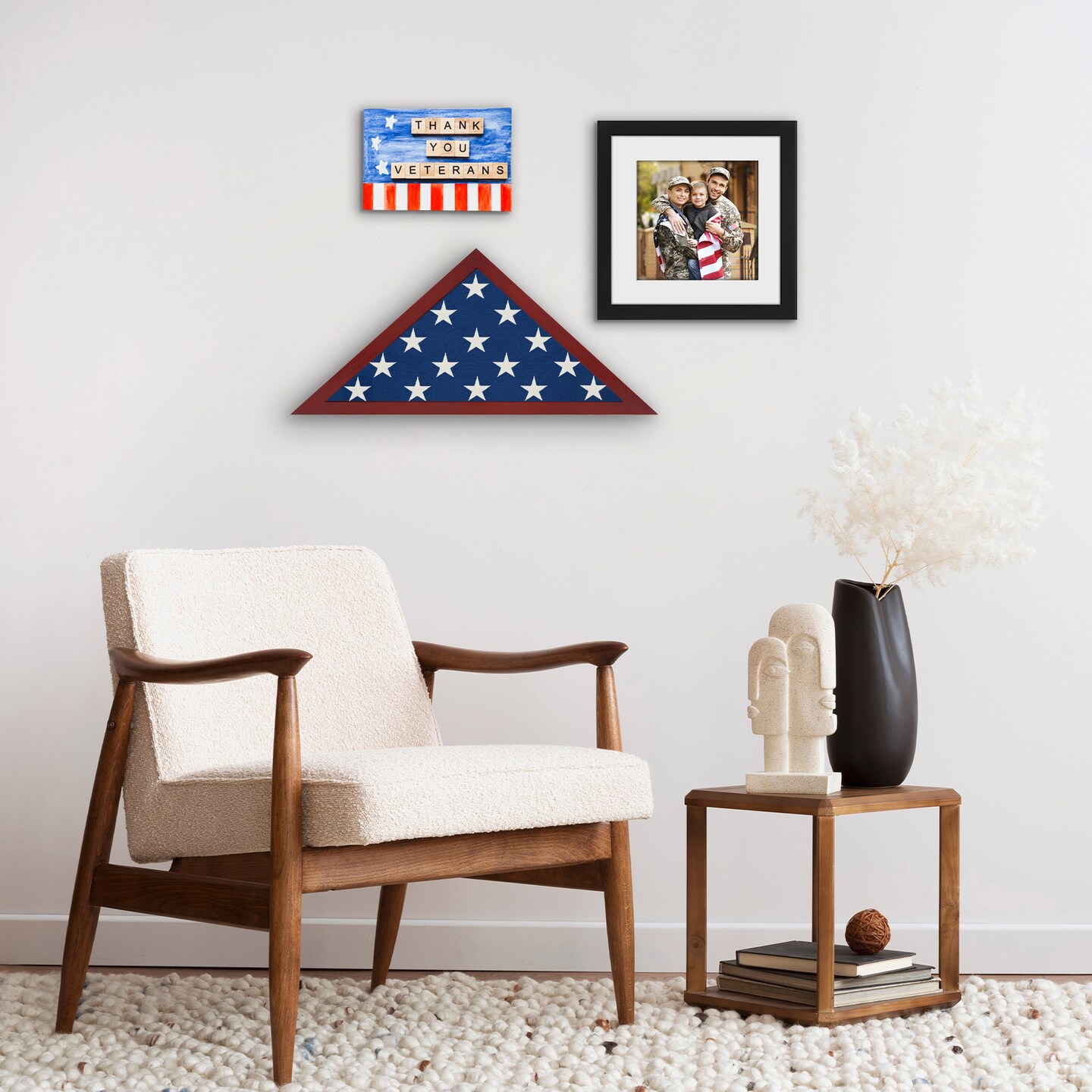 Americanflat Large Flag Display Case for Burial or Memorial Flag - Fits Folded 5x9.5 or 3.5 Flag - Elegant Military Flag Display Case - Plexiglass Cover - Triangle Hanging Hardware