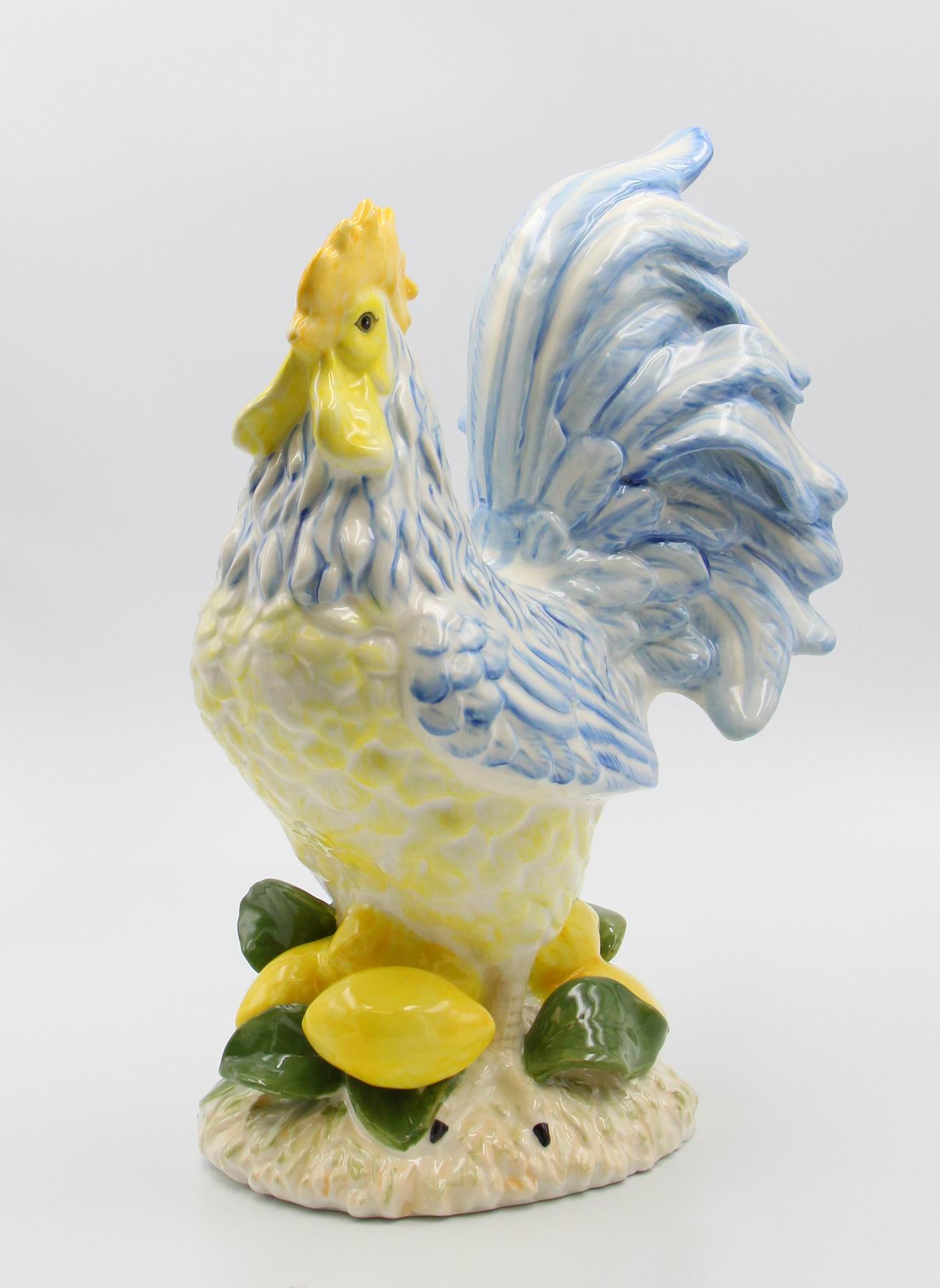 Ceramic Lemon Blue and Yellow Rooster Statue, Home D&#xE9;cor, Gift for Her, Gift for Mom, Kitchen D&#xE9;cor, Farmhouse D&#xE9;cor, Fall Decor