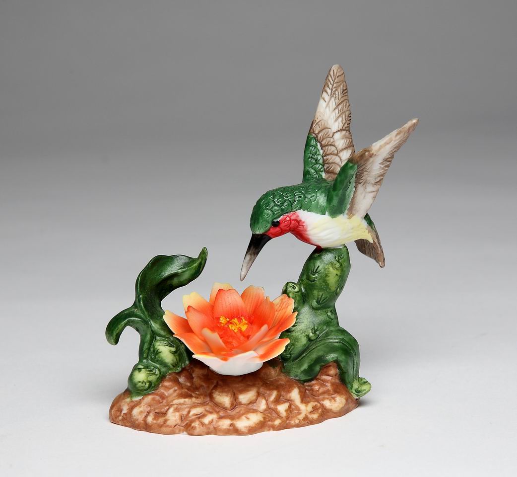 Ceramic Hummingbird with Cactus Flower Figurine, Home D&#xE9;cor, Gift for Her, Gift for Mom, Kitchen D&#xE9;cor, Birdwatcher Gift, Vintage Decor