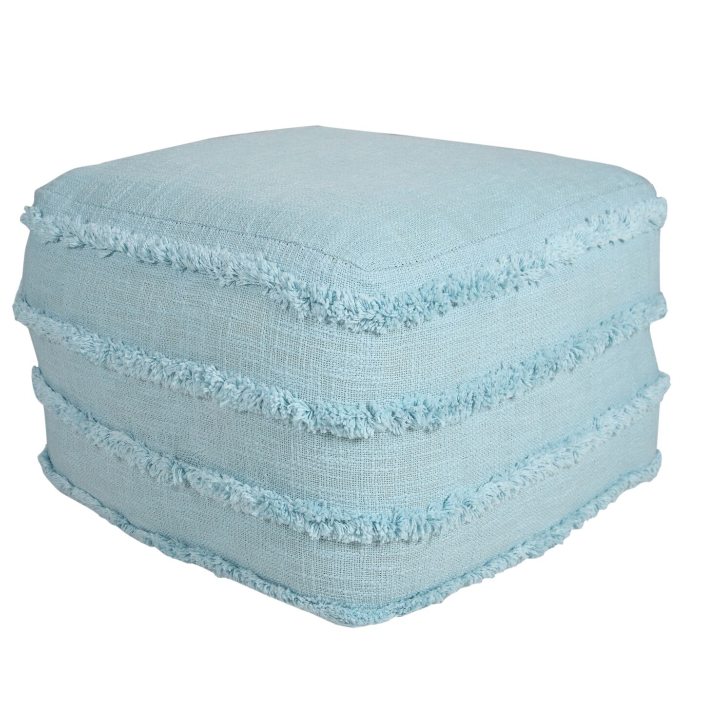 Laddha Home Designs 18&#x22; Blue Solid Texture and Striped Square Pouf Ottoman