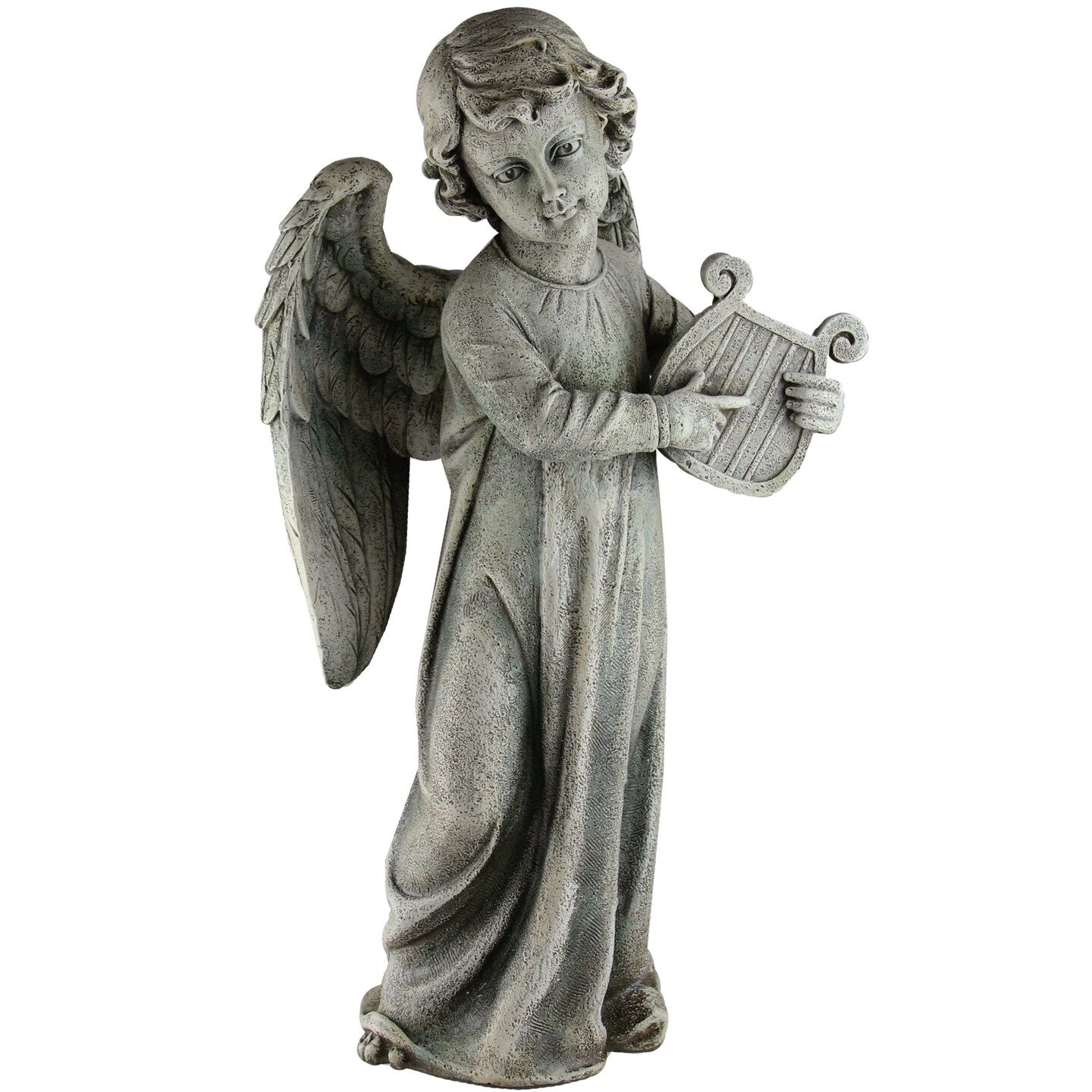 Roman Joseph's Studio Angel with Harp Outdoor Garden Statue - 19.25"