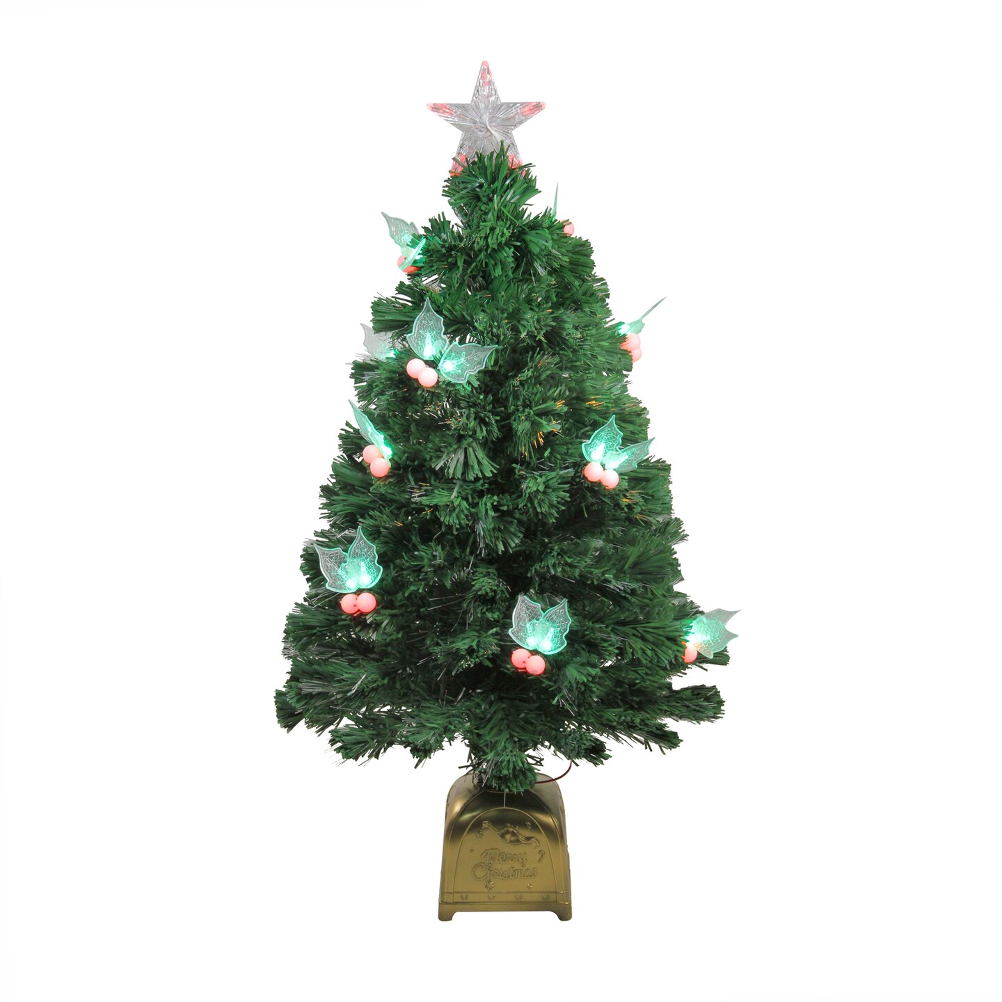 Northlight 3&#x27; Pre-Lit Medium Profile Holly Berries Artificial Christmas Tree - Multi-Color LED Lights