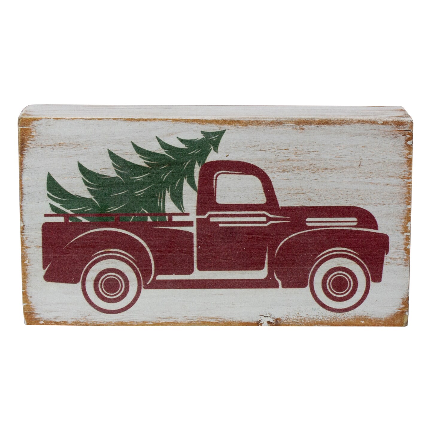 Northlight Wooden Block with Vintage Red Truck and Tree Christmas Decoration - 6"
