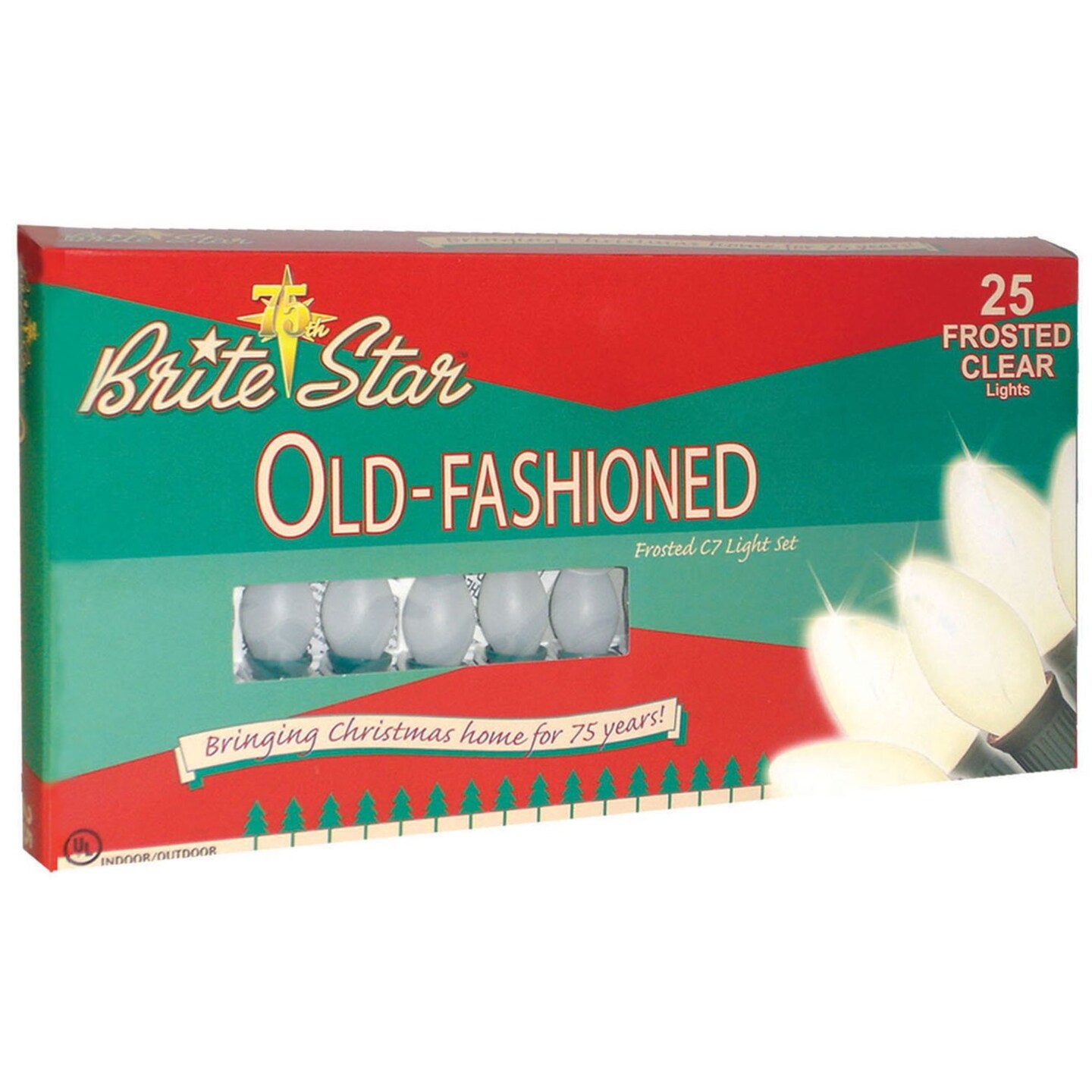 CC Christmas Decor Frosted C7 Christmas Lights - White - 25ft Green Wire - 25ct