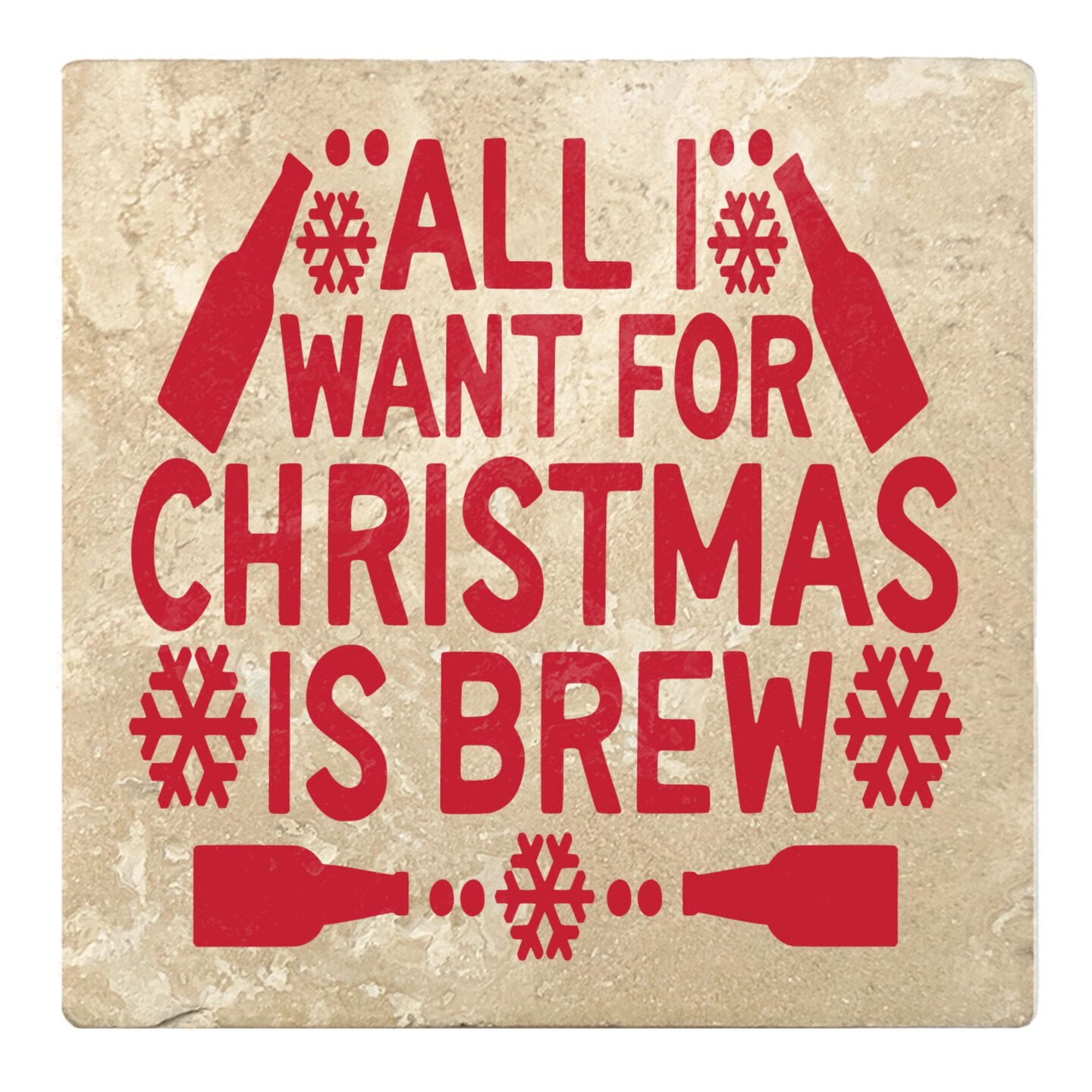 Christmas by Krebs Set of 4 Ivory and Red "ALL I WANT FOR CHRISTMAS IS BREW" Square Coasters 4