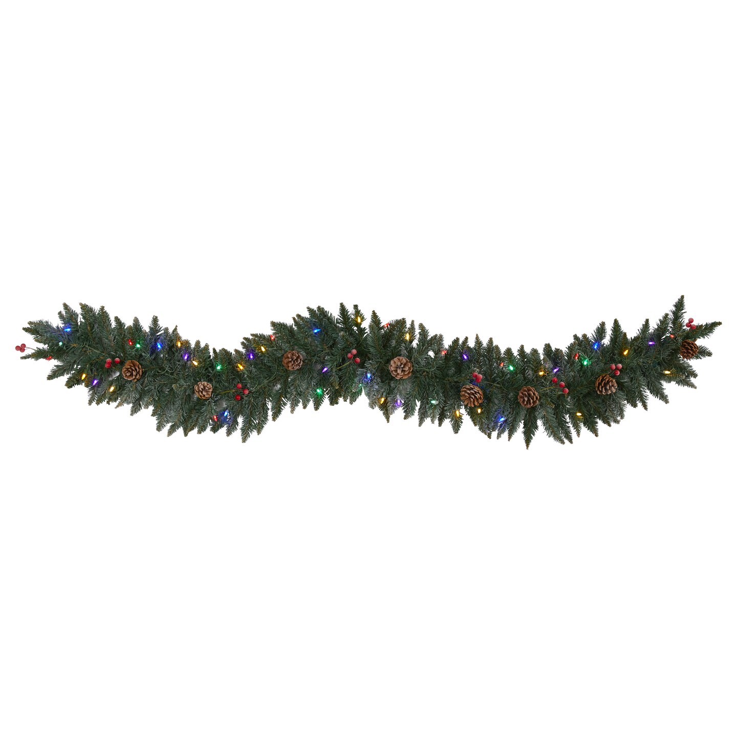 Nearly Natural 6' x 12" Pre-Lit Flocked Artificial Christmas Garland, Multicolor LED Lights